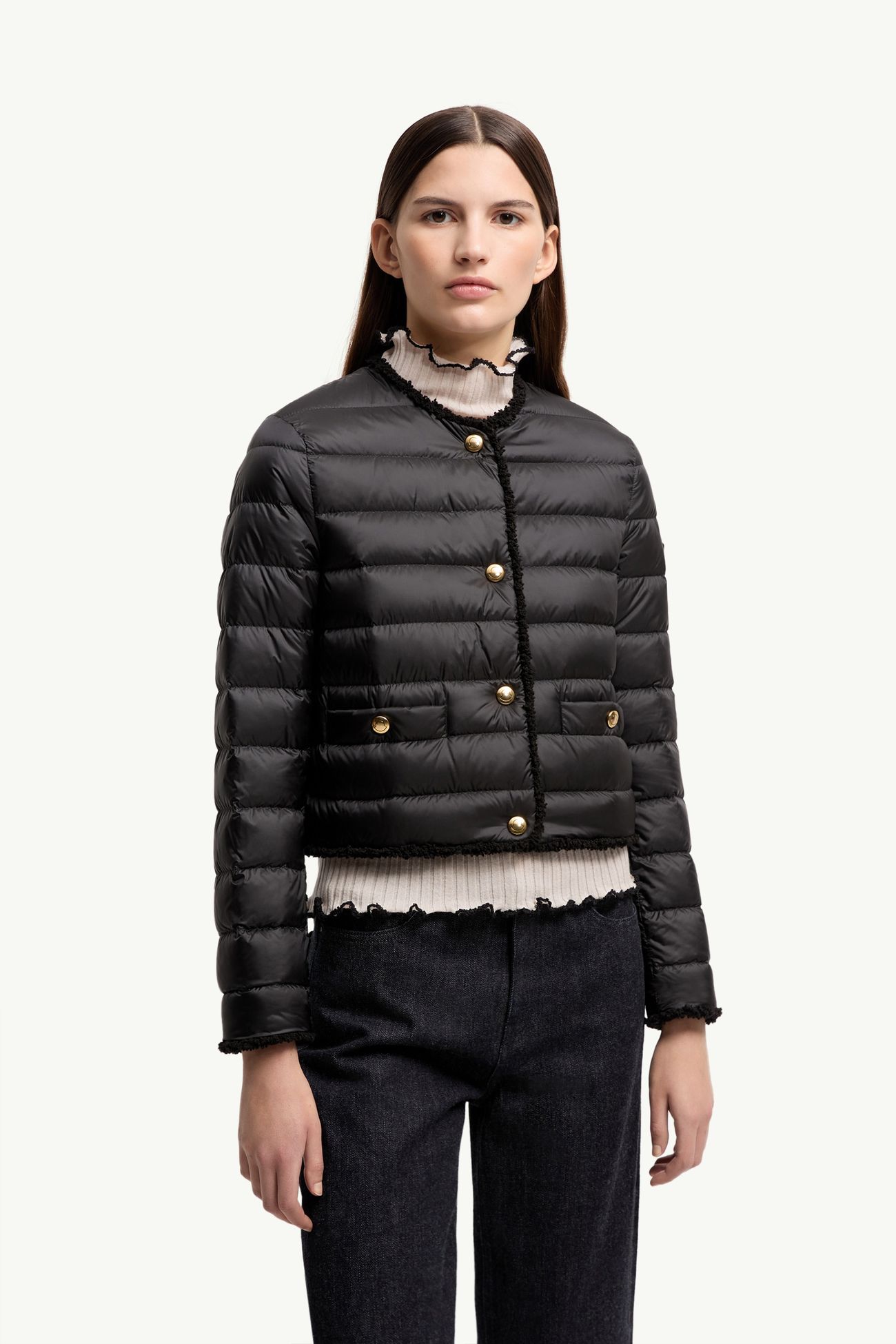 Doudoune courte Fleurs à bordure en bouclé Femmes Noir Moncler 3