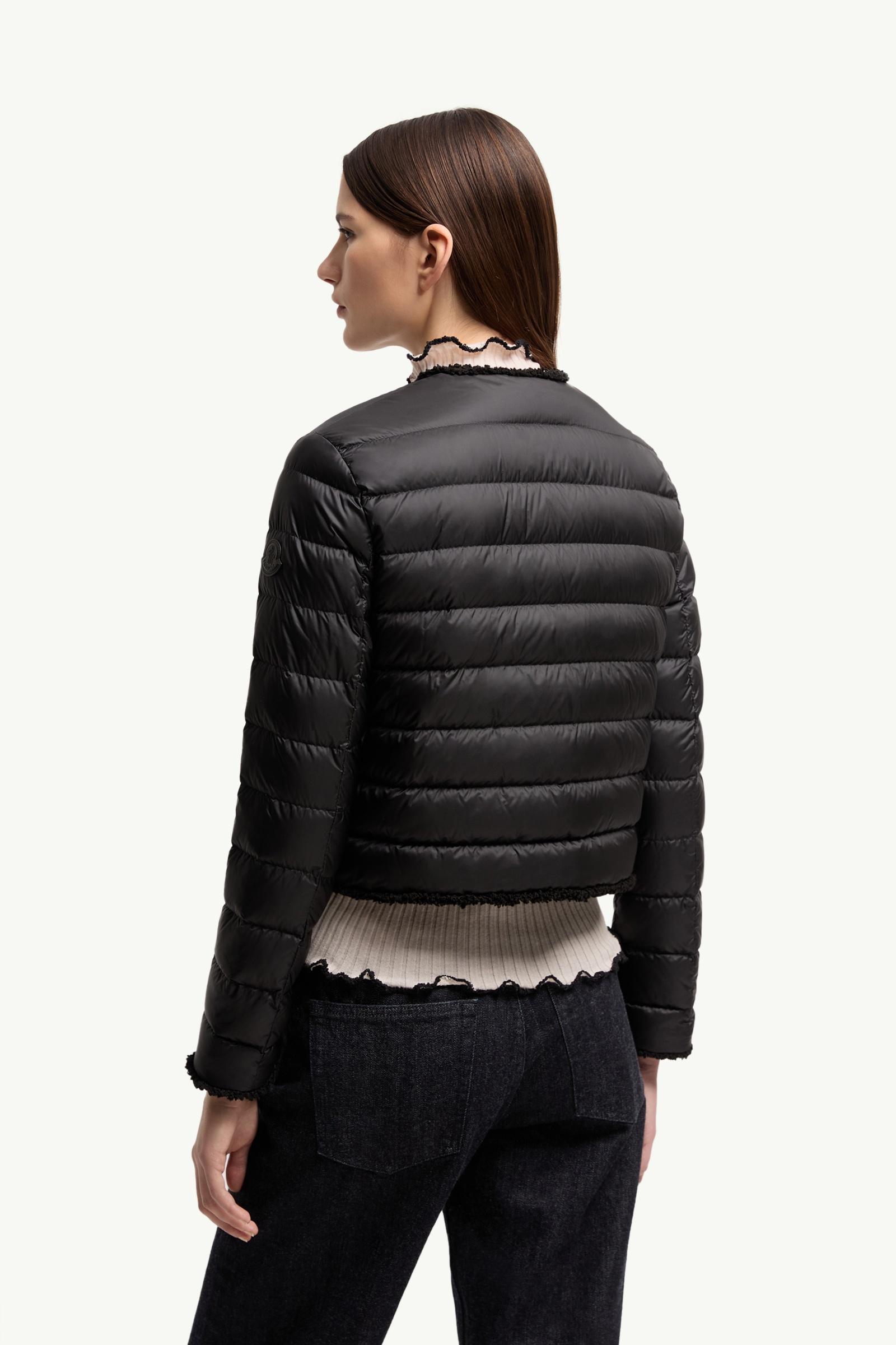 Black Fleurs Bouclé-Trimmed Short Down Jacket - Short Down Jackets