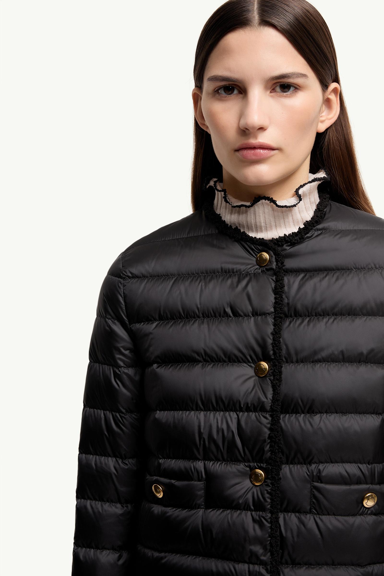 Black Fleurs Bouclé-Trimmed Short Down Jacket - Short Down Jackets