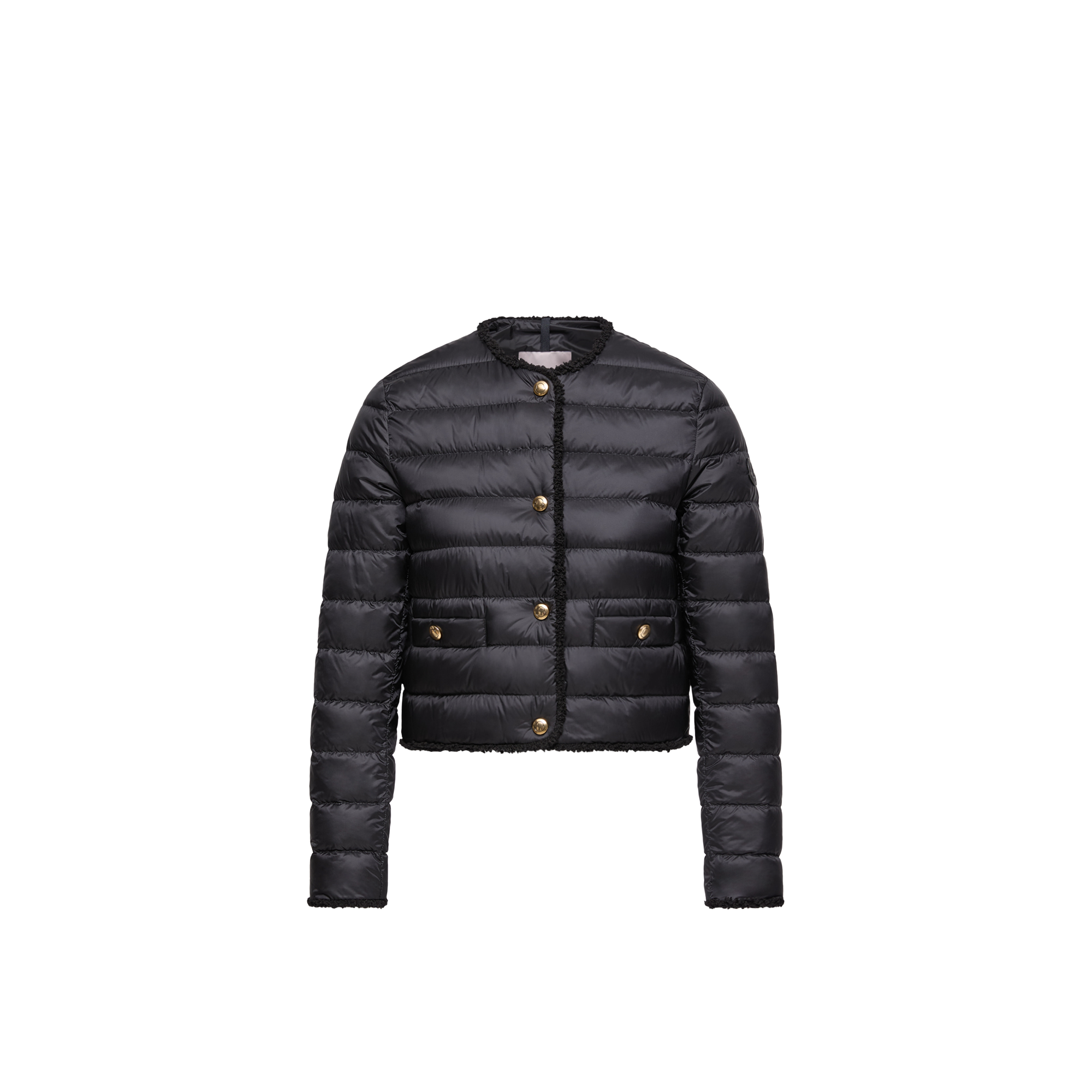 Moncler   Fleurs Bouclé-Trimmed Short Down Jacket for Women in Black, Size: 16