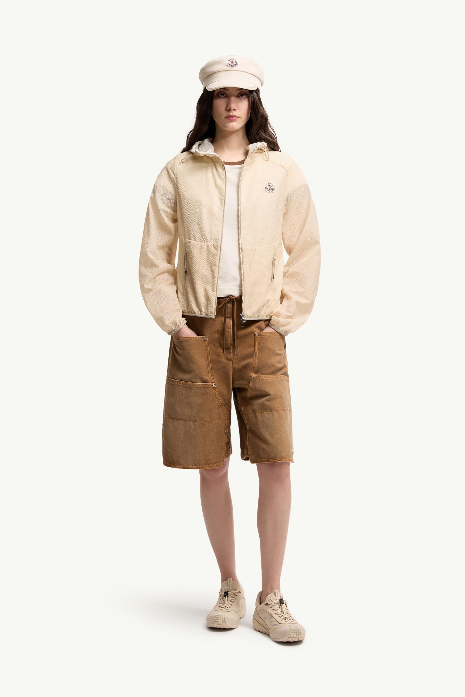 White Ivory Edasic Seersucker Hooded Jacket - Windbreakers