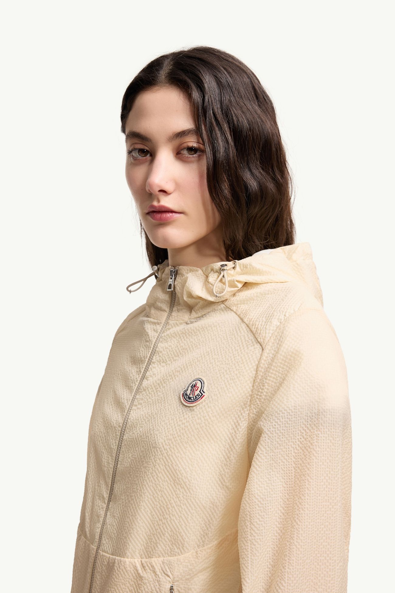 Giacca seersucker con cappuccio Edasic Donna Bianco Avorio Moncler 1