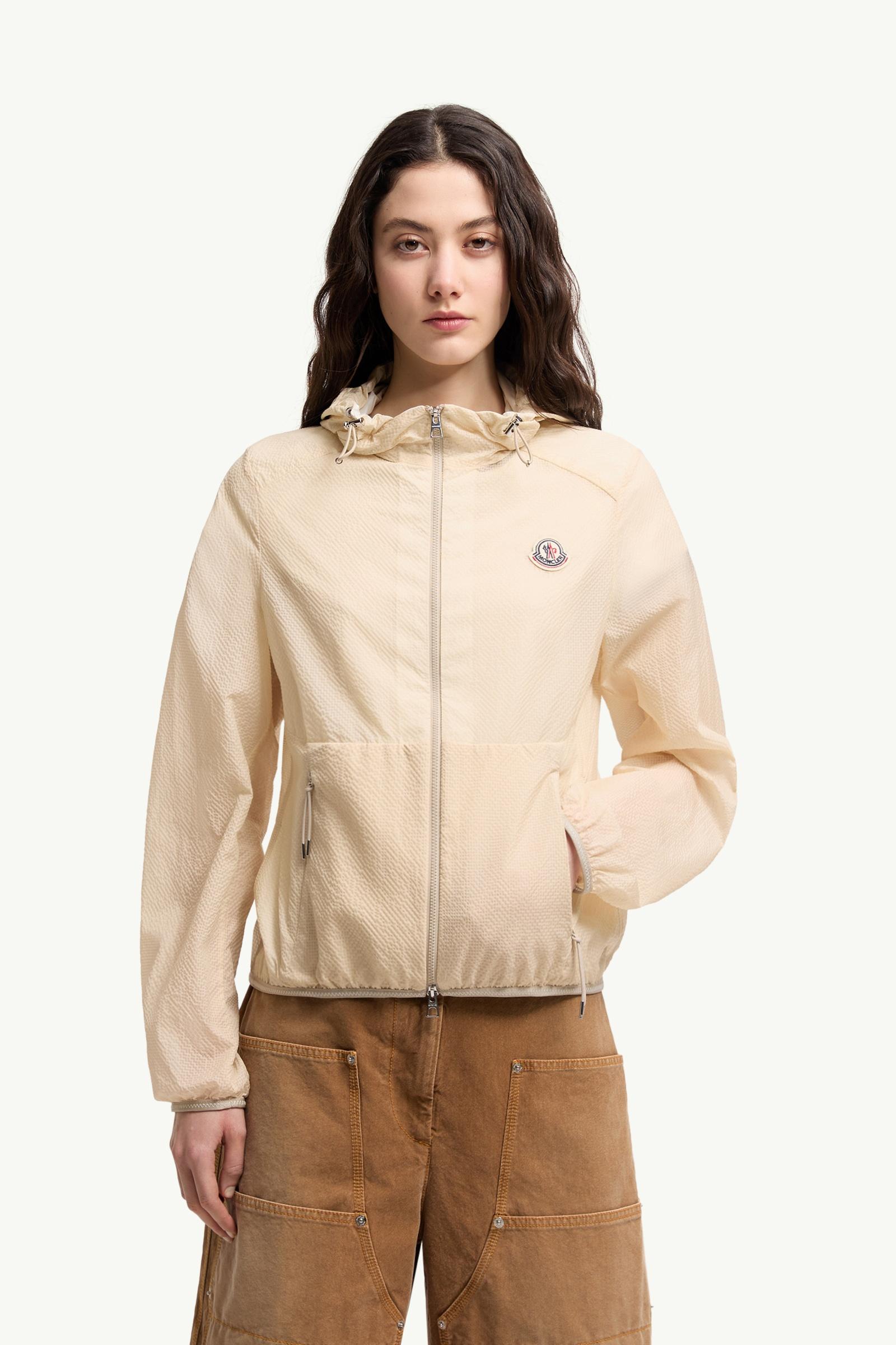 White Ivory Edasic Seersucker Hooded Jacket - Windbreakers