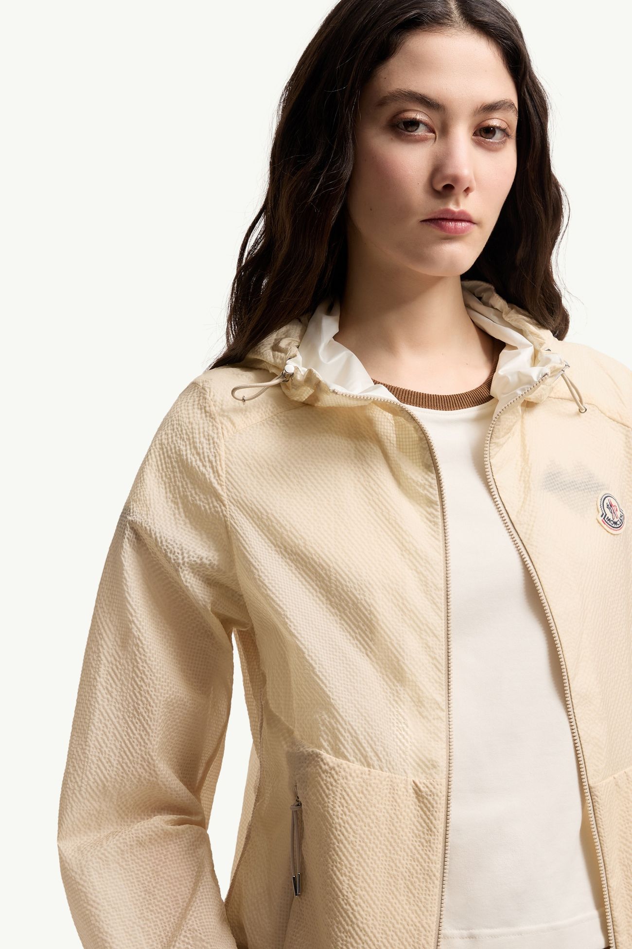 Edasic Seersucker Hooded Jacket Women White Ivory Moncler 5