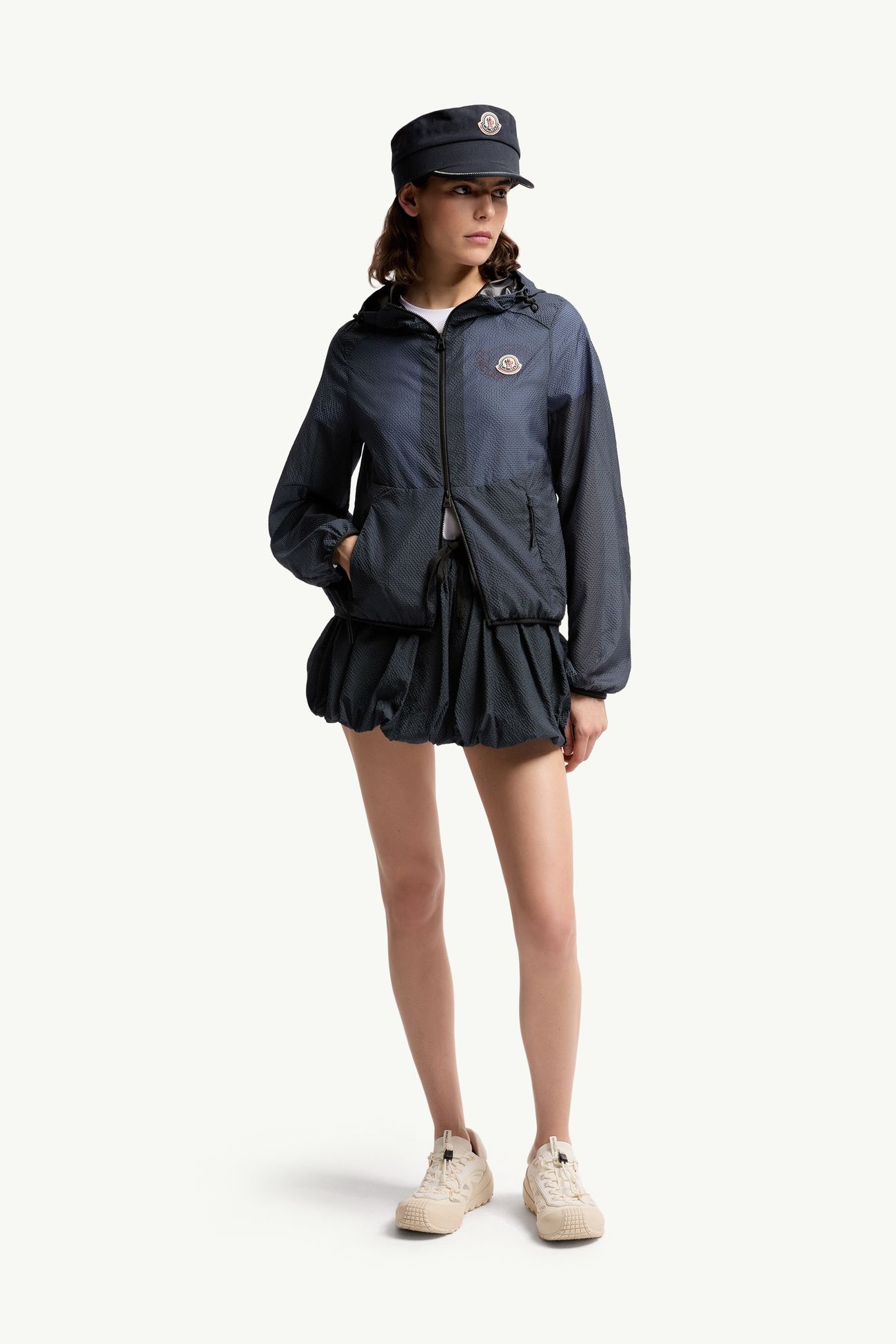 Edasic Seersucker Hooded Jacket Women Night Blue Moncler 0