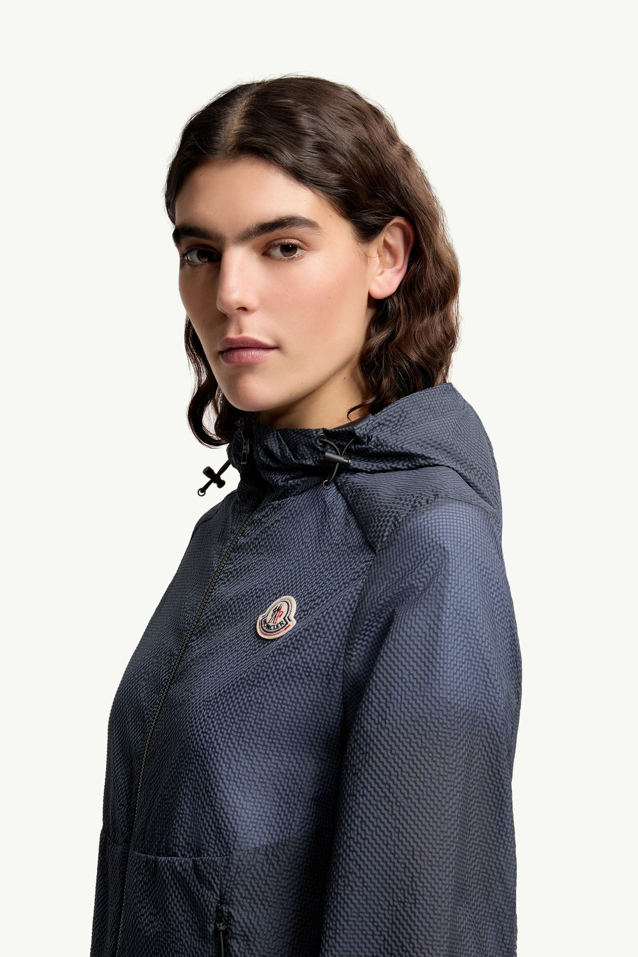 Edasic Seersucker Hooded Jacket Women Night Blue Moncler 1