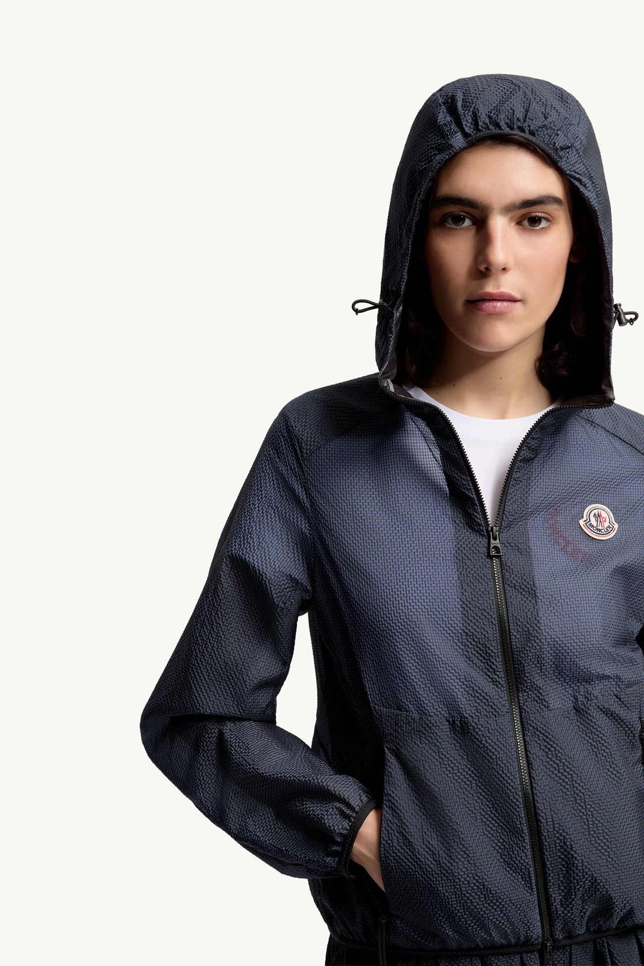 Edasic Seersucker Kapuzenjacke Damen Nachtblau Moncler 5