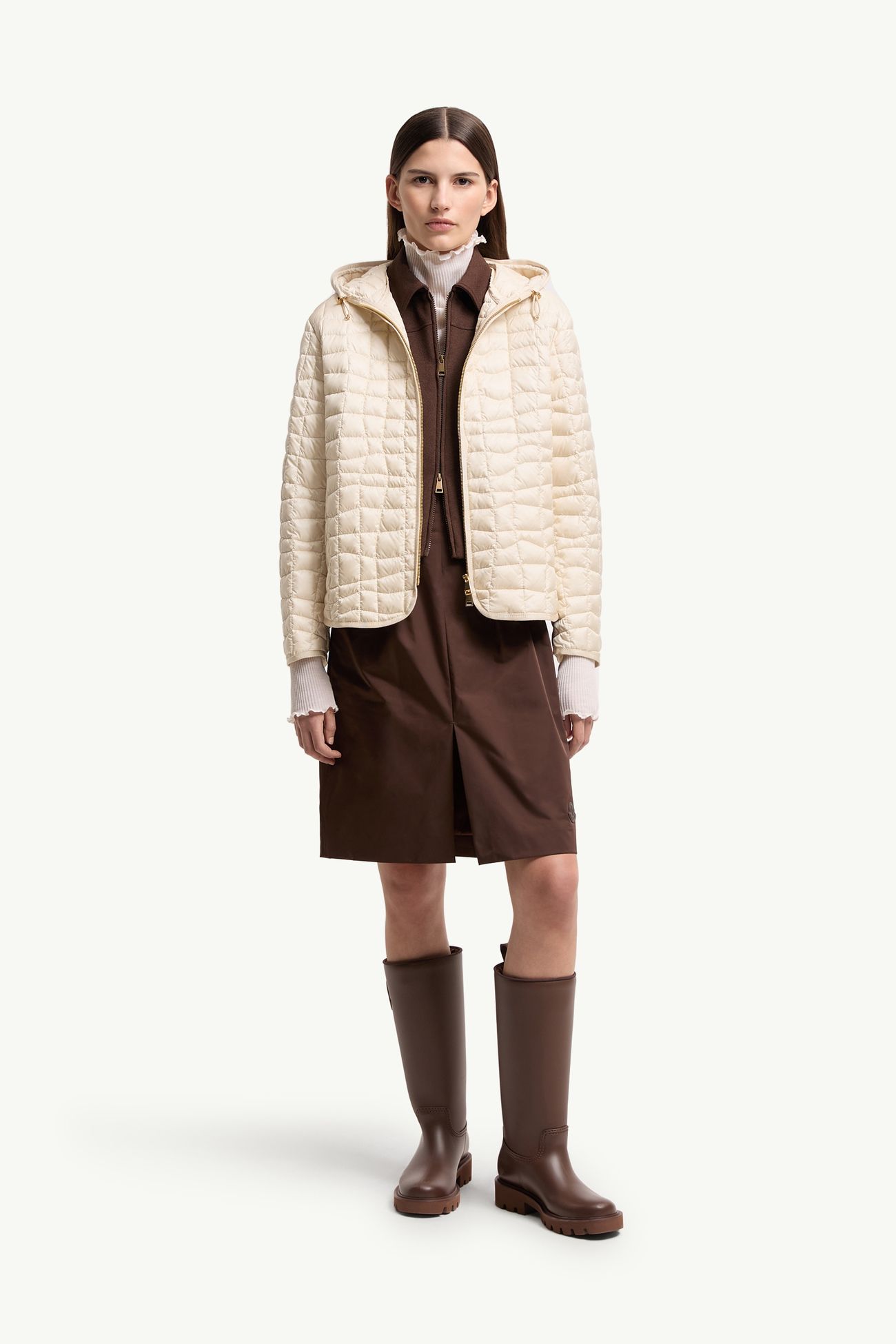Plumífero corto con capucha y acolchado geométrico Eglantier Mujer Beige Claro Moncler 0