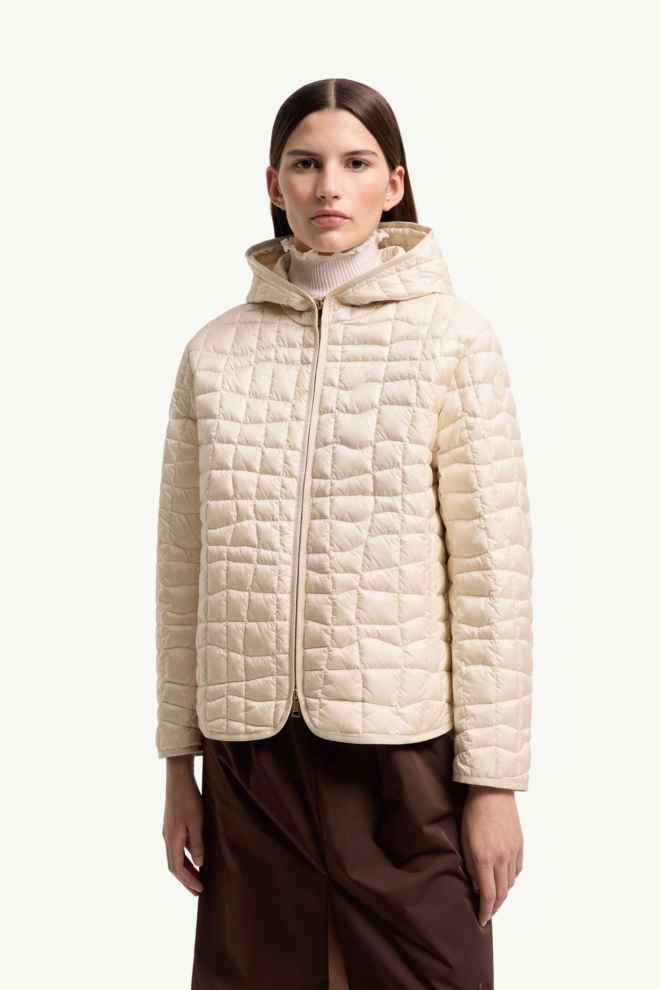 Eglantier Hooded Geometric-Quilted Short Down Jacket Women Light Beige Moncler 3
