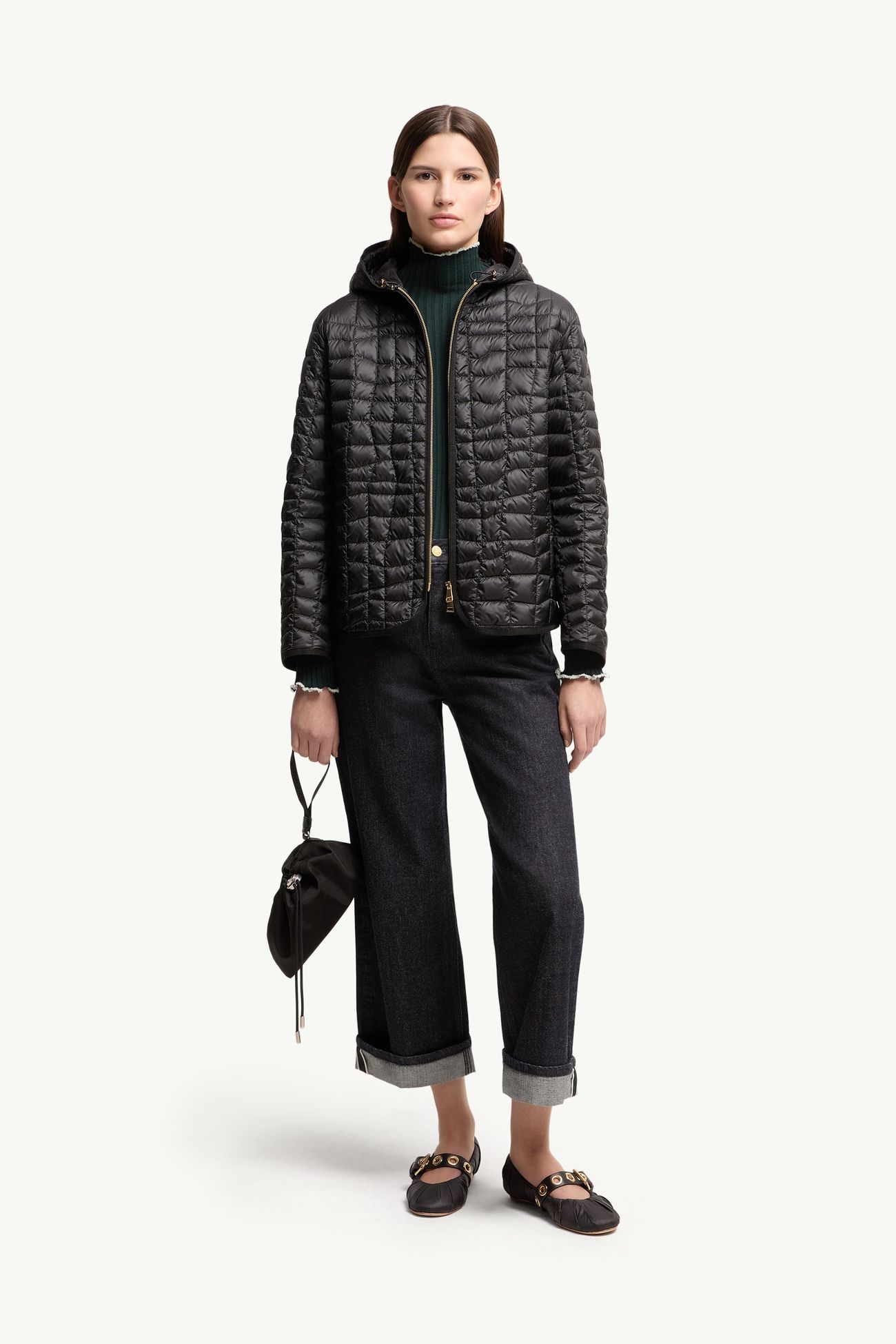 Eglantier Hooded Geometric-Quilted Short Down Jacket Women Black Moncler 0