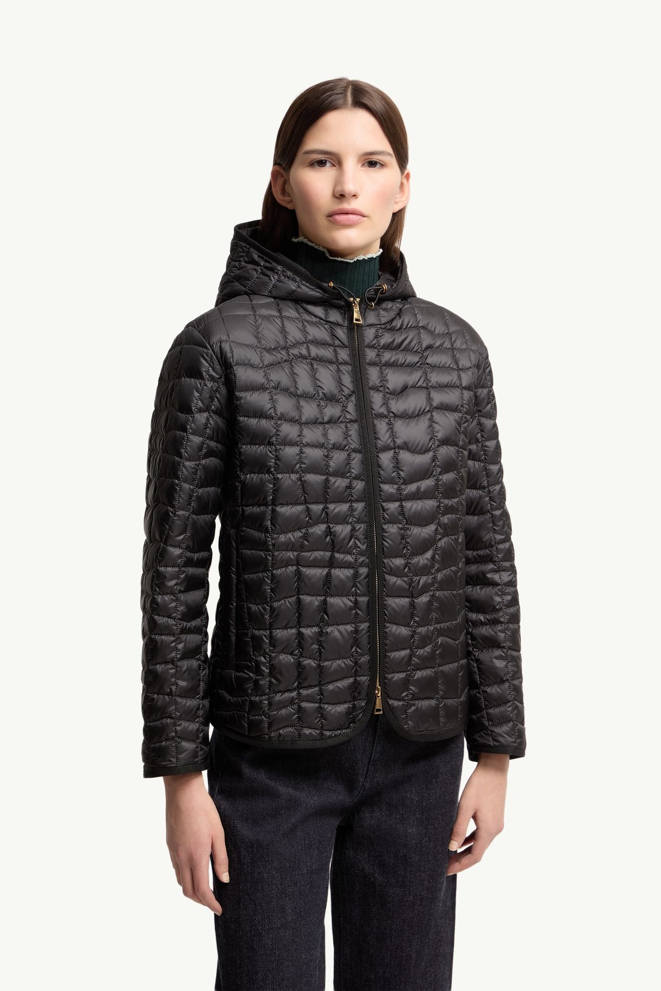 Eglantier連帽幾何絎縫短身羽絨外套 女士 黑色 Moncler 3