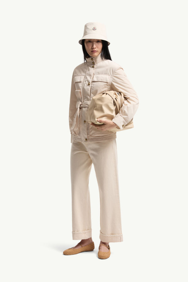 Chaqueta corta con cinturón Maitake Mujer Beige Claro Moncler 0