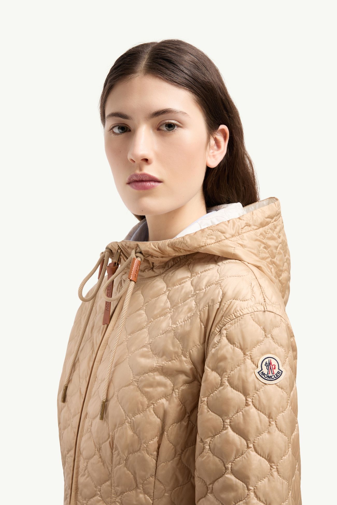 Arum mittellange Daunenjacke mit Kapuze Damen Beige Moncler 1