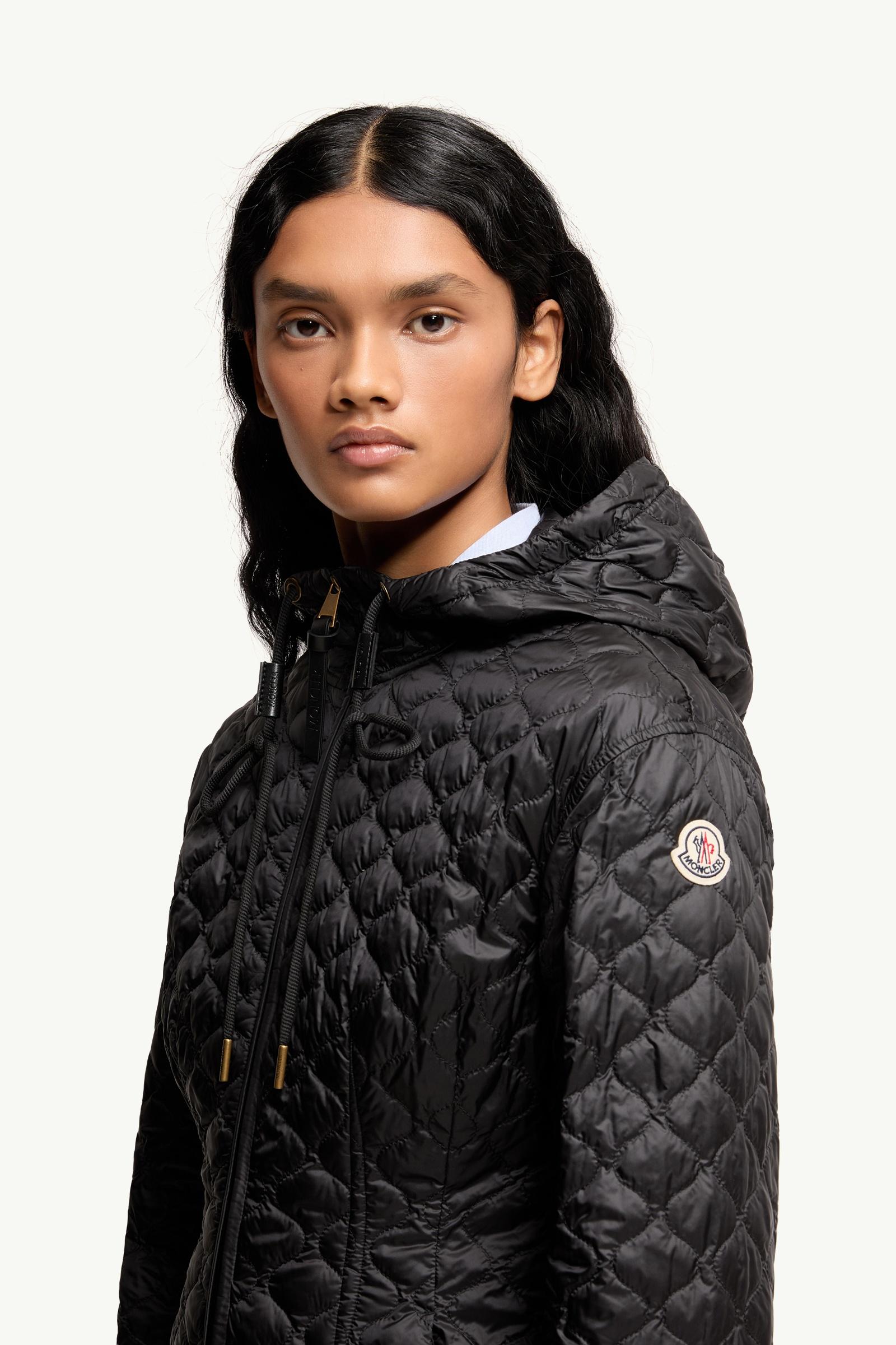 Black Arum Hooded Mid-Length Down Jacket - Lightweight Down