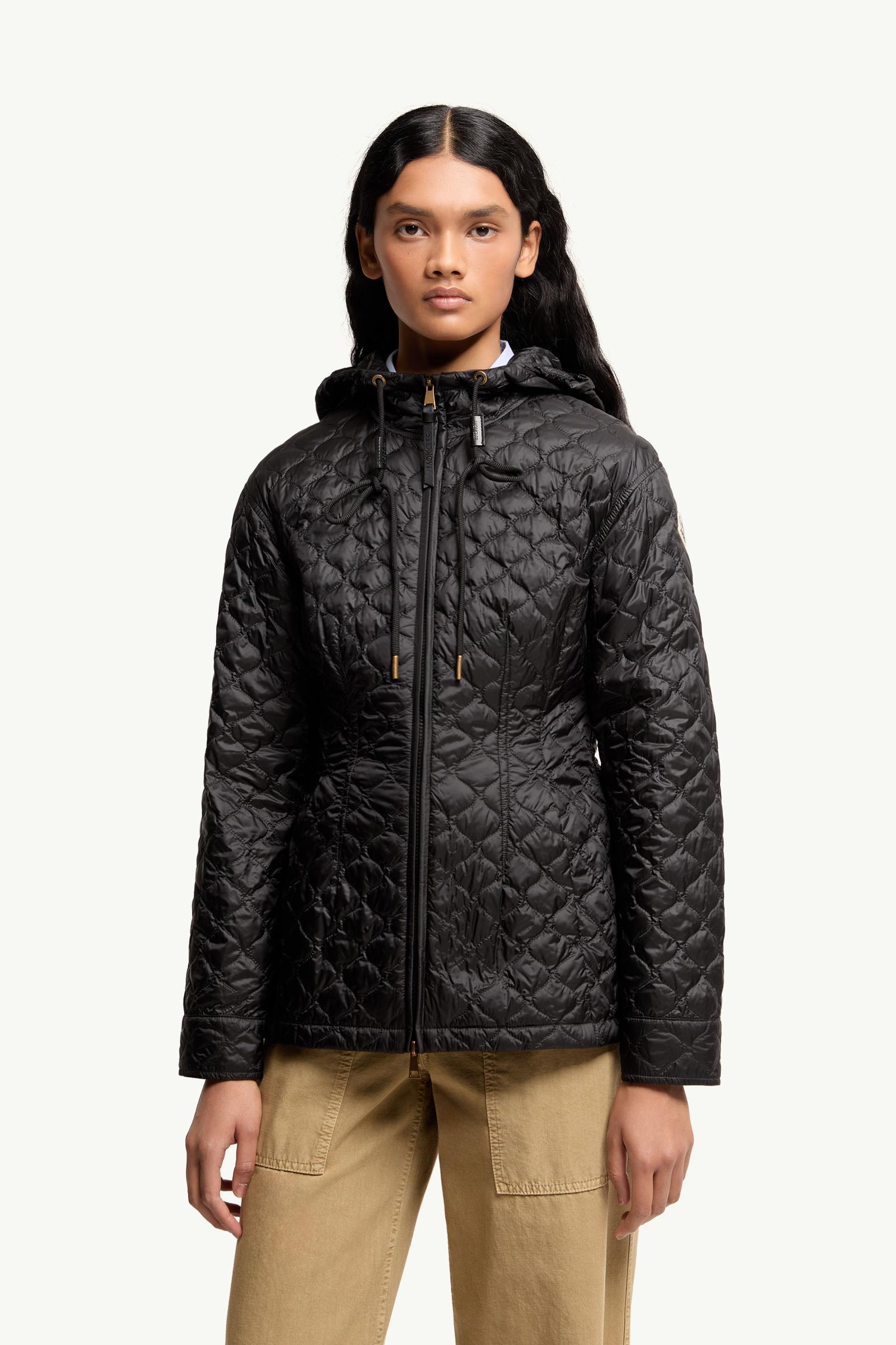 Black Arum Hooded Mid-Length Down Jacket - Lightweight Down