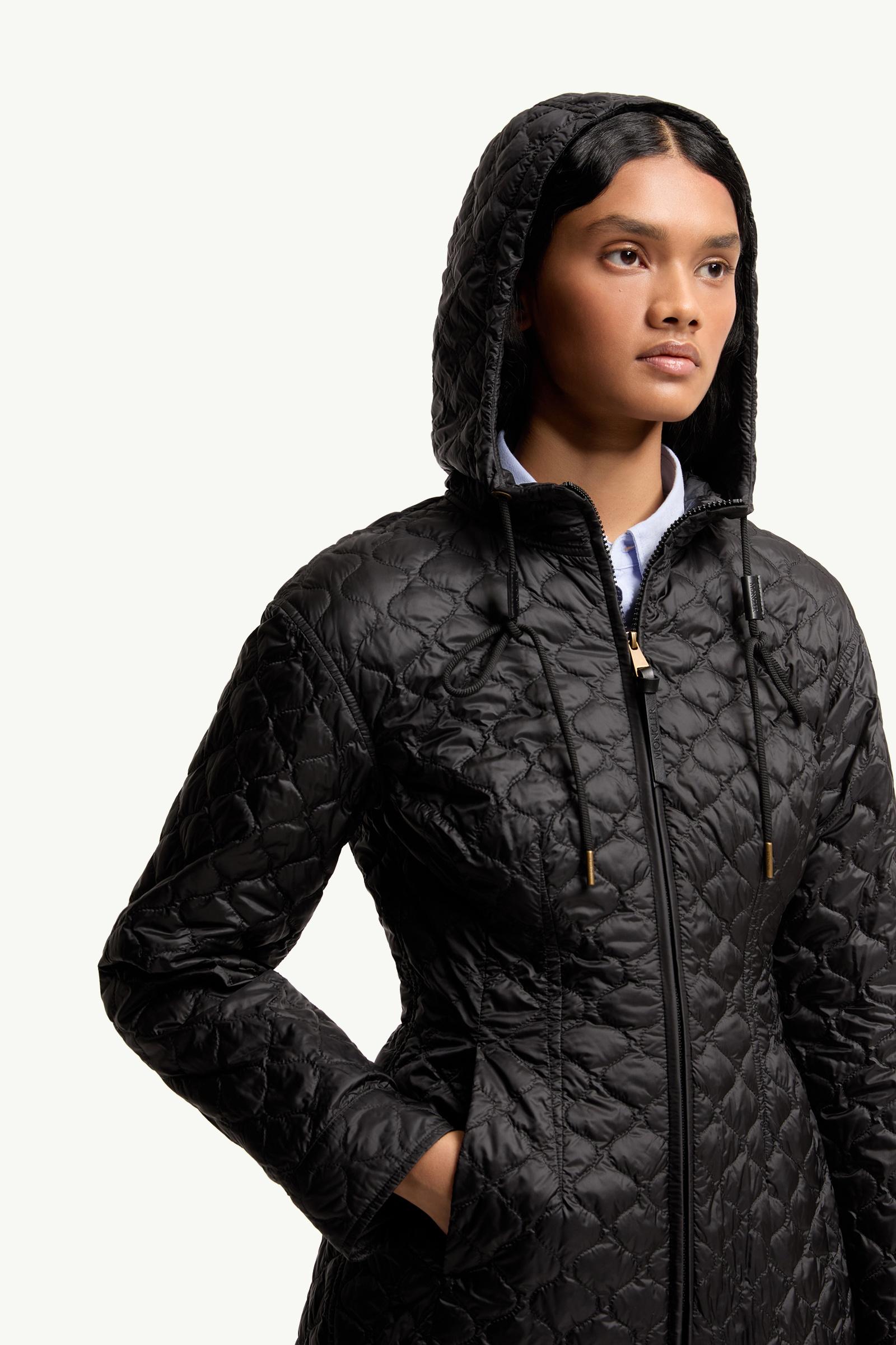 Black Arum Hooded Mid-Length Down Jacket - Lightweight Down
