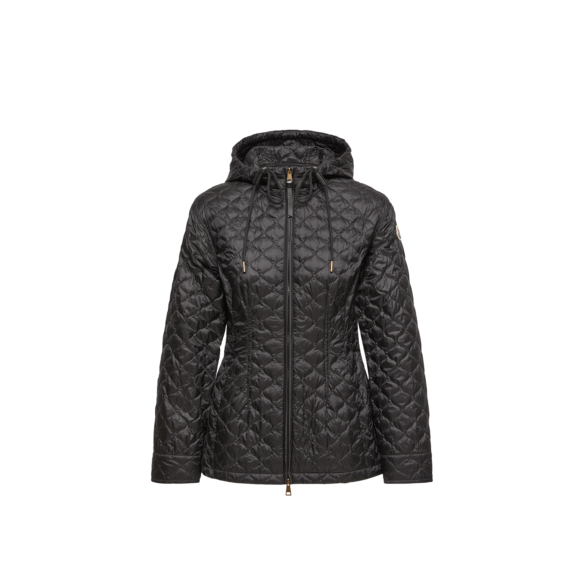 Moncler   Arum Hooded Mid-Length Down Jacket for Women in Black, Size: 12