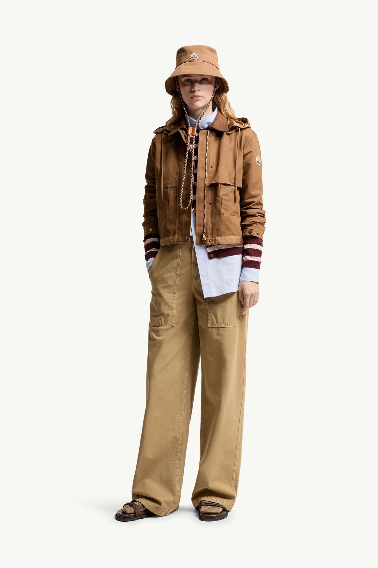 Giacca camicia con cappuccio Aconitum in misto cotone e lino Donna Marrone Chiaro Moncler 0