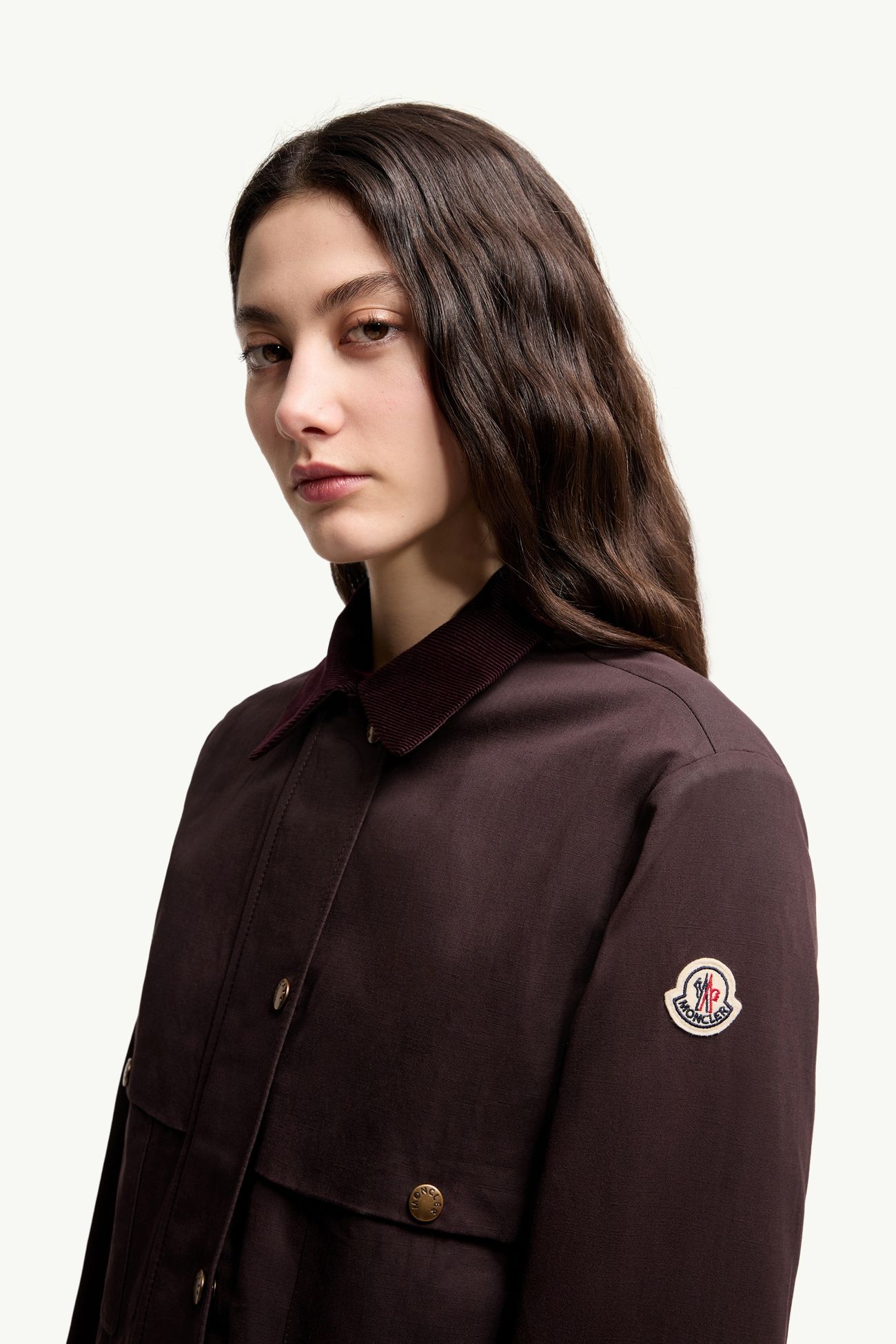 Giacca camicia con cappuccio Aconitum in misto cotone e lino Donna Bordeaux Moncler 1