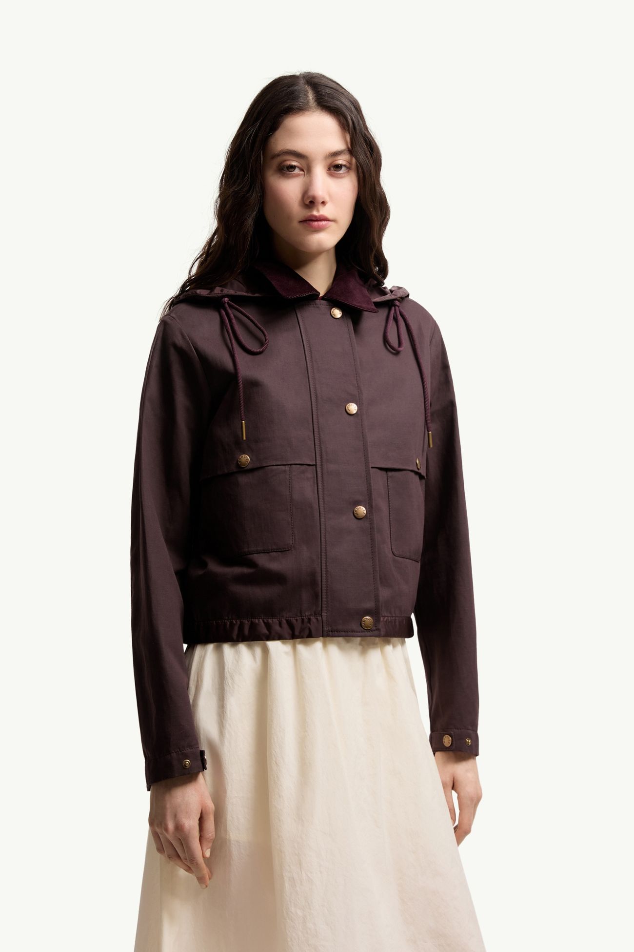 Chaqueta camisera con capucha de mezcla de lino y algodón Aconitum Mujer Burdeos Moncler 3