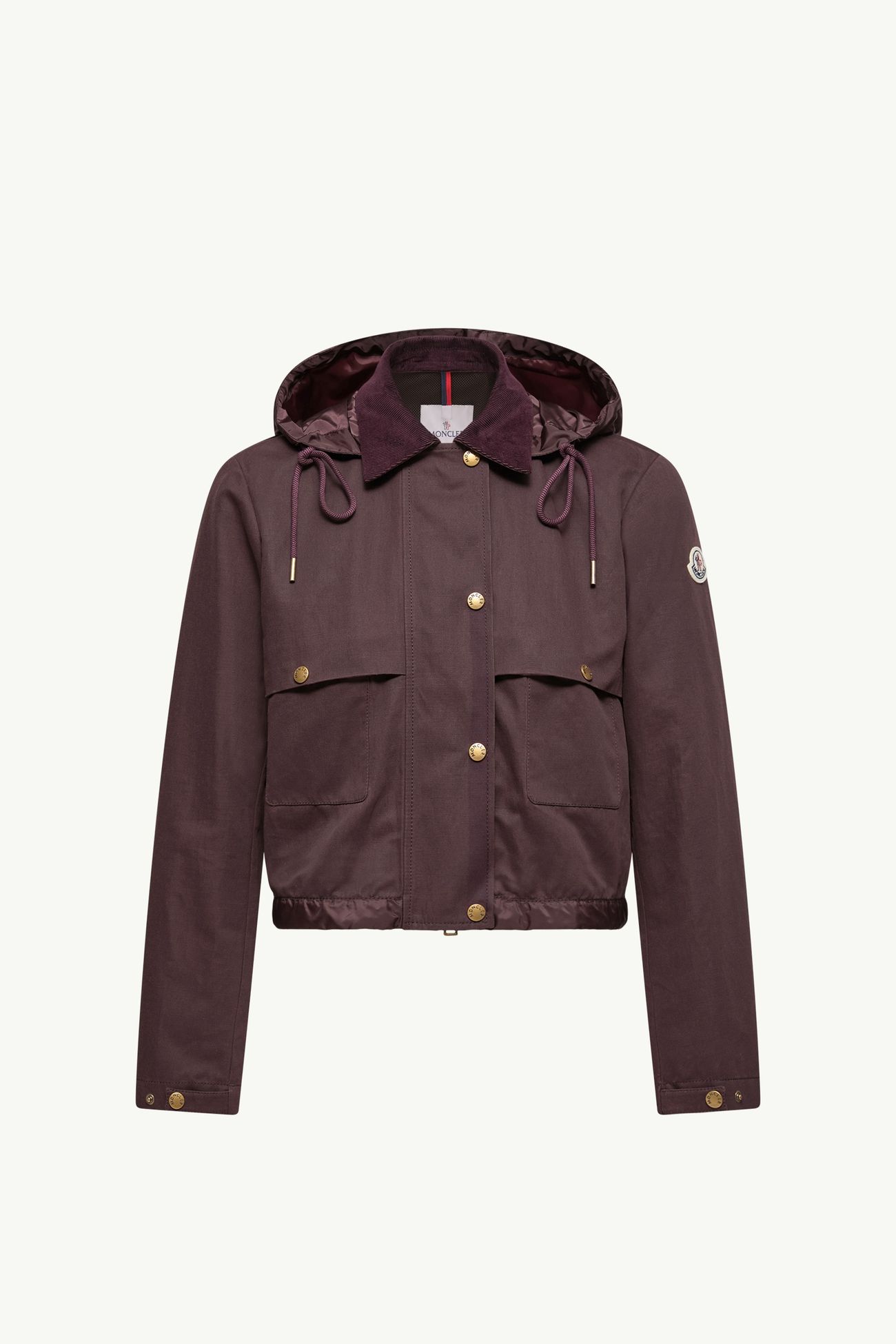 Aconitum Hooded Cotton & Linen Blend Shirt Jacket Women Burgundy Moncler 2
