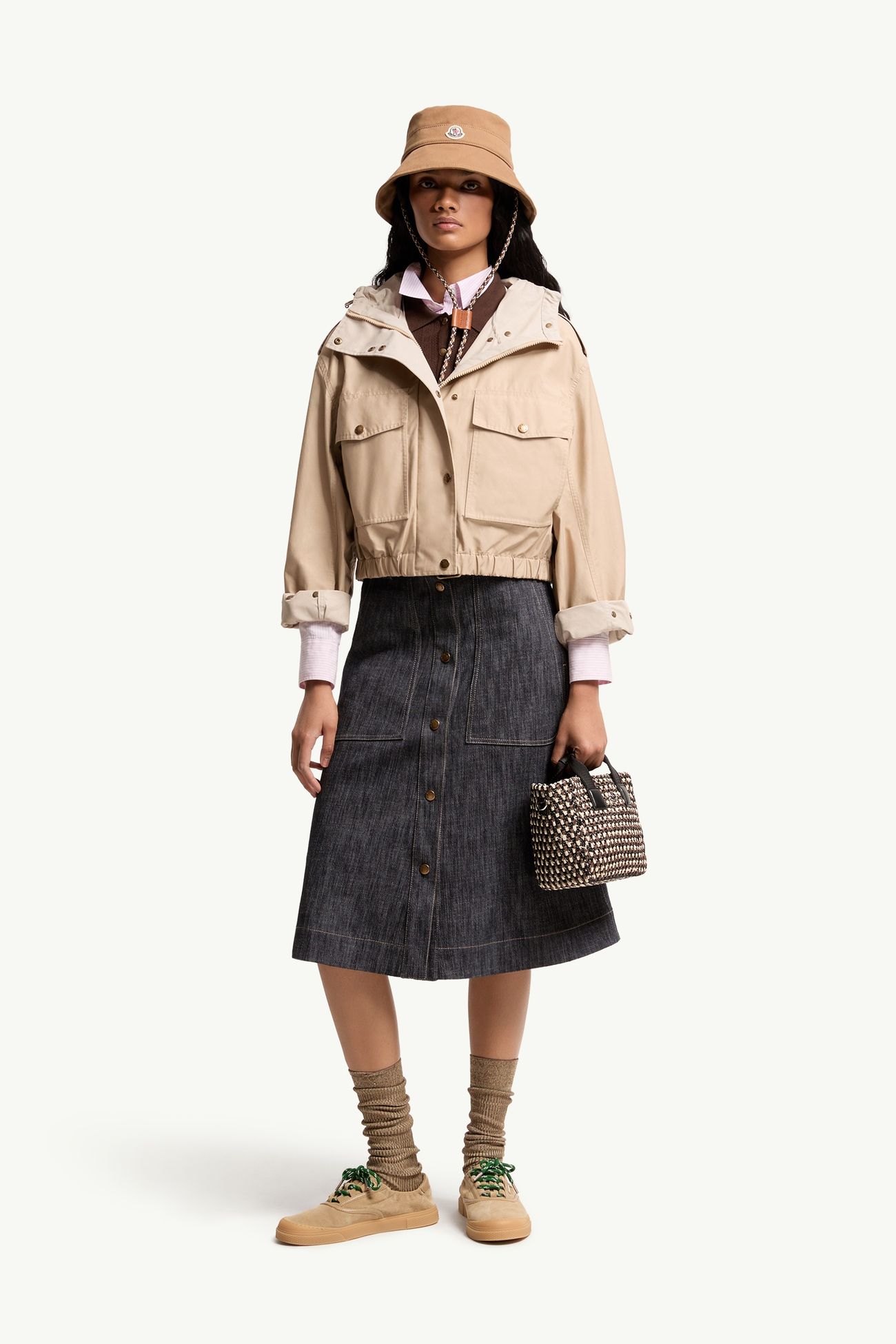 Veste à capuche en popeline de coton mélangé Carex Femmes Beige Moncler 0