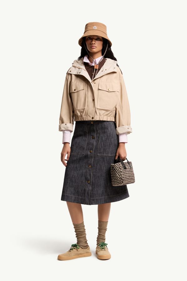 Veste à capuche en popeline de coton mélangé Carex Femmes Beige Moncler 0