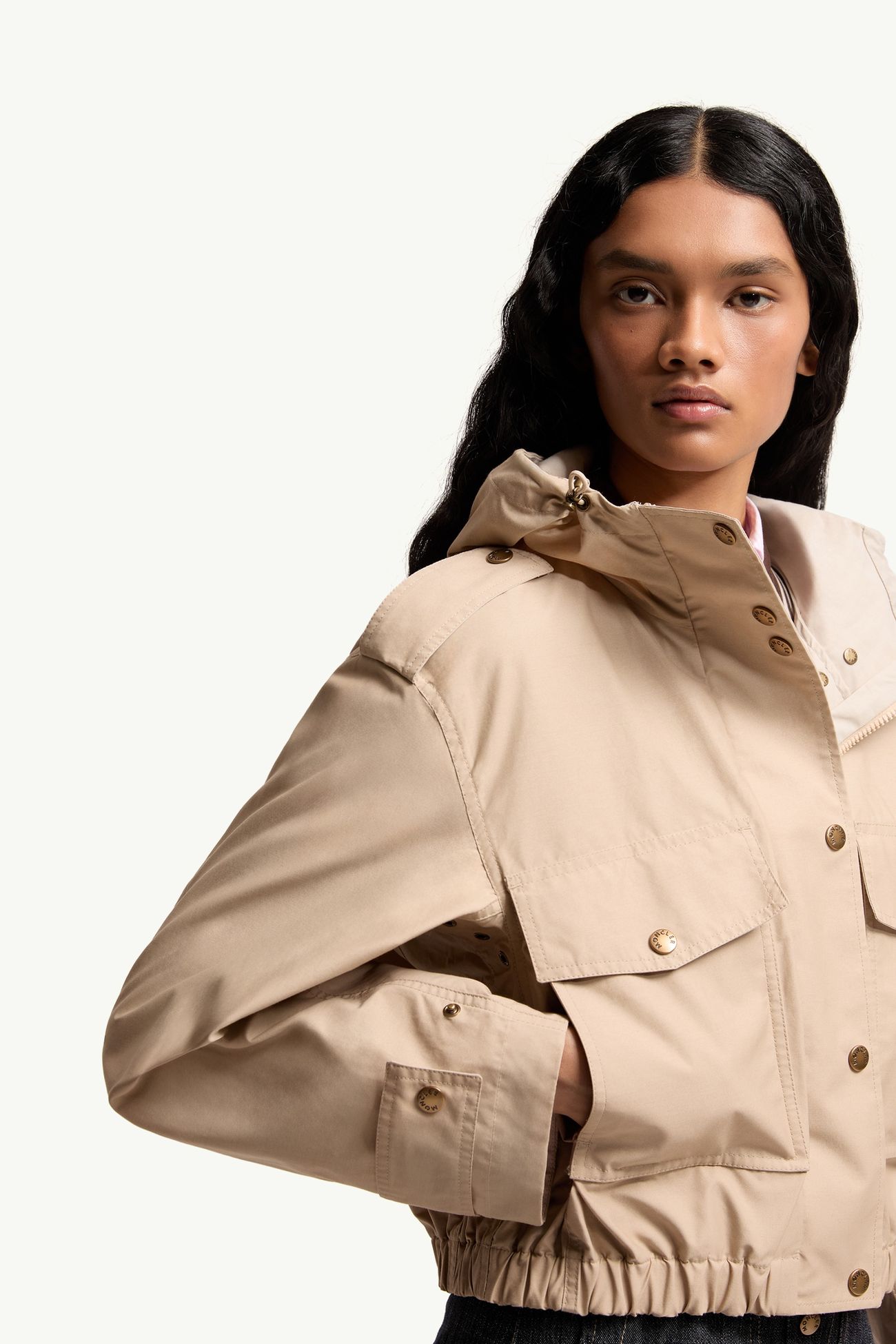 Carex Hooded Cotton Blend Poplin Jacket Women Beige Moncler 5