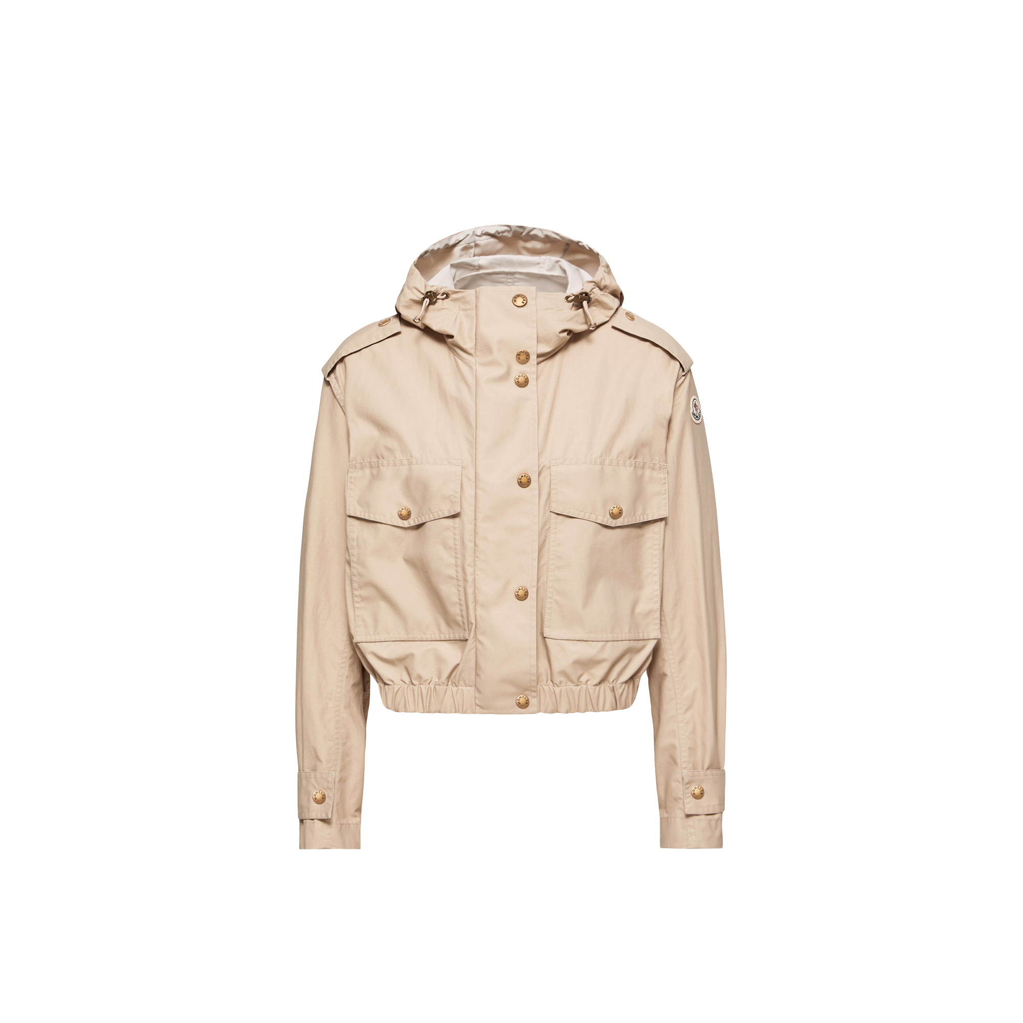 Moncler   Carex Hooded Cotton Blend Poplin Jacket for Women in Beige, Size: 12