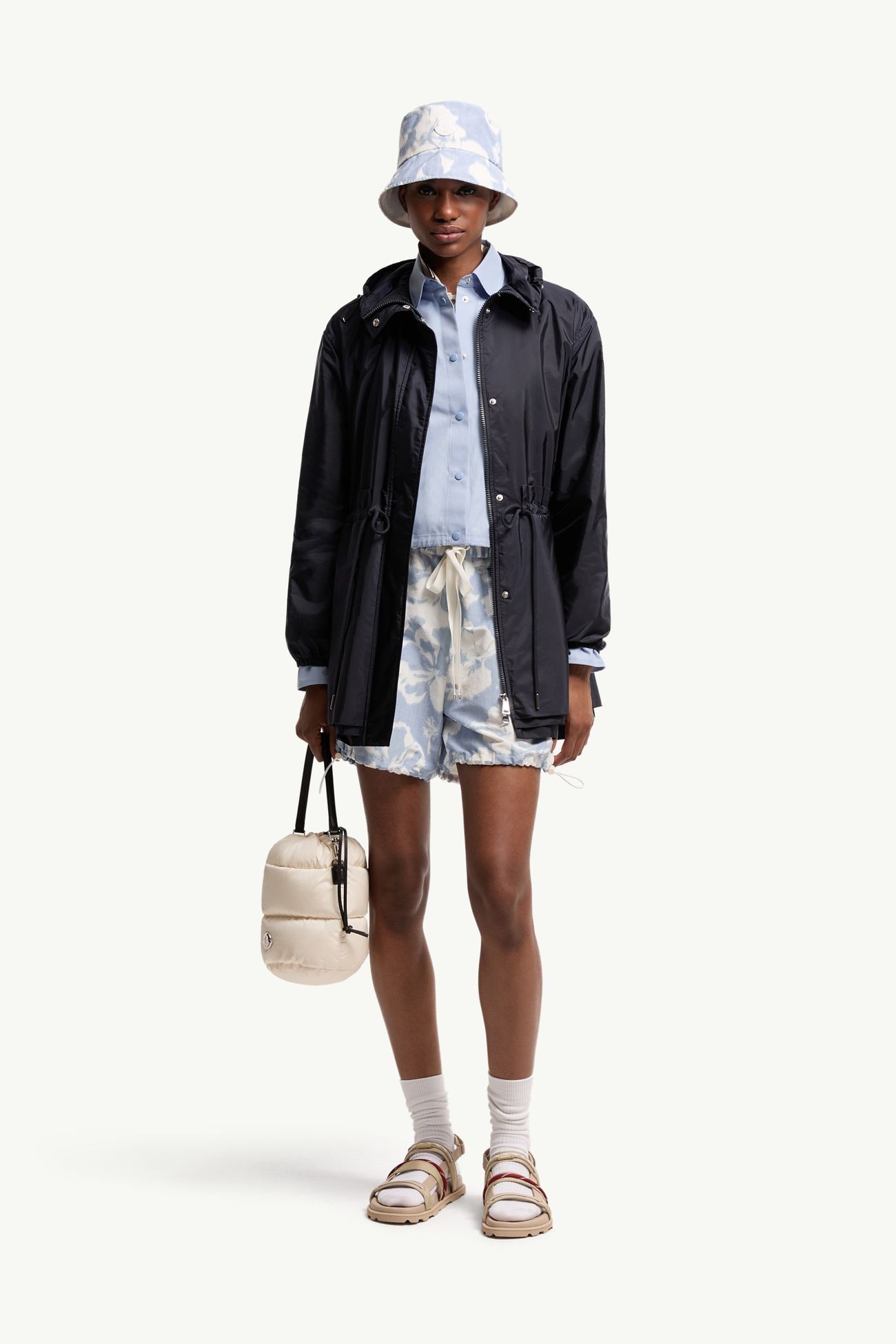 Weteau Ruched Hooded Rain Jacket Women Navy Blue Moncler 0