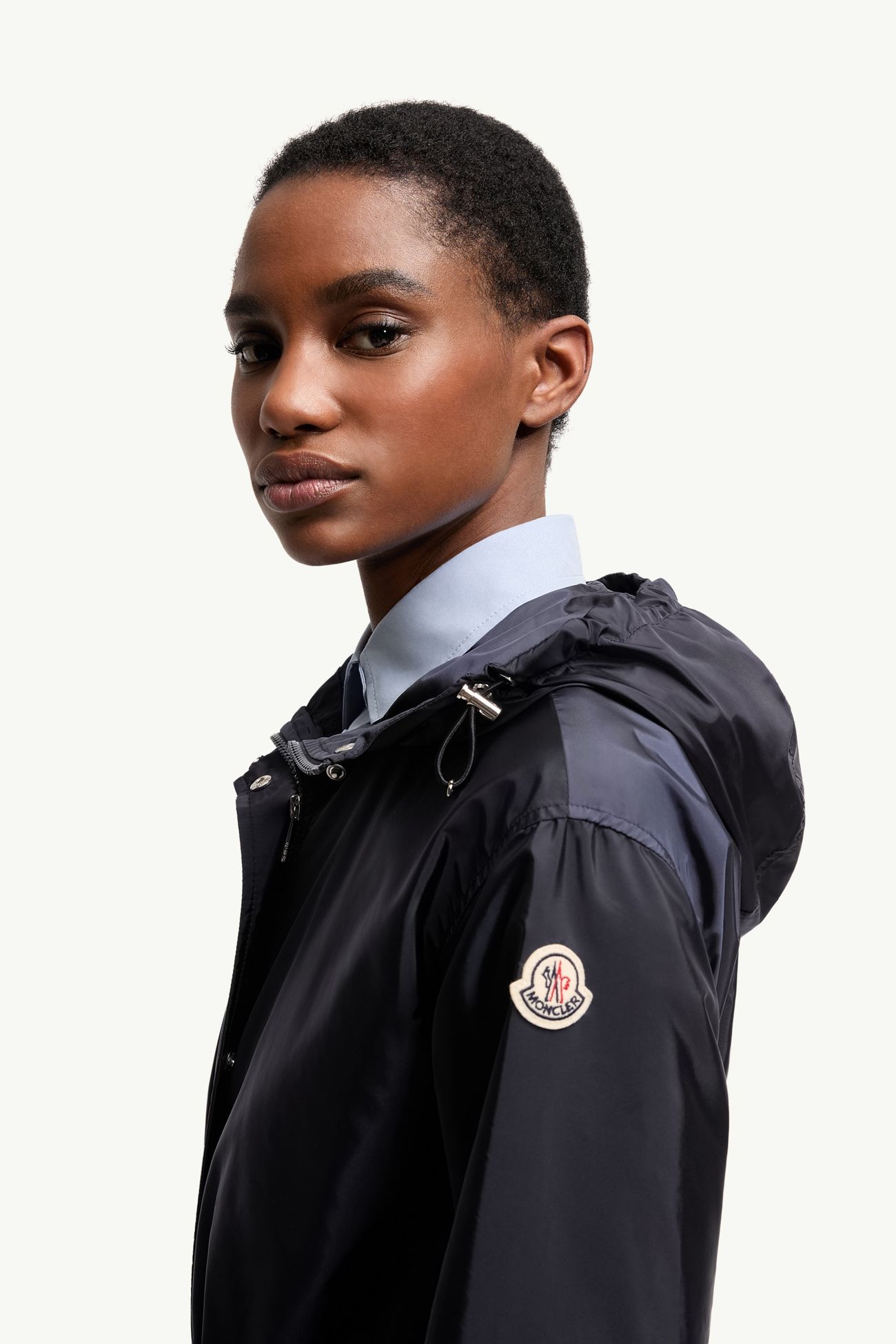 Weteau Ruched Hooded Rain Jacket Women Navy Blue Moncler 1