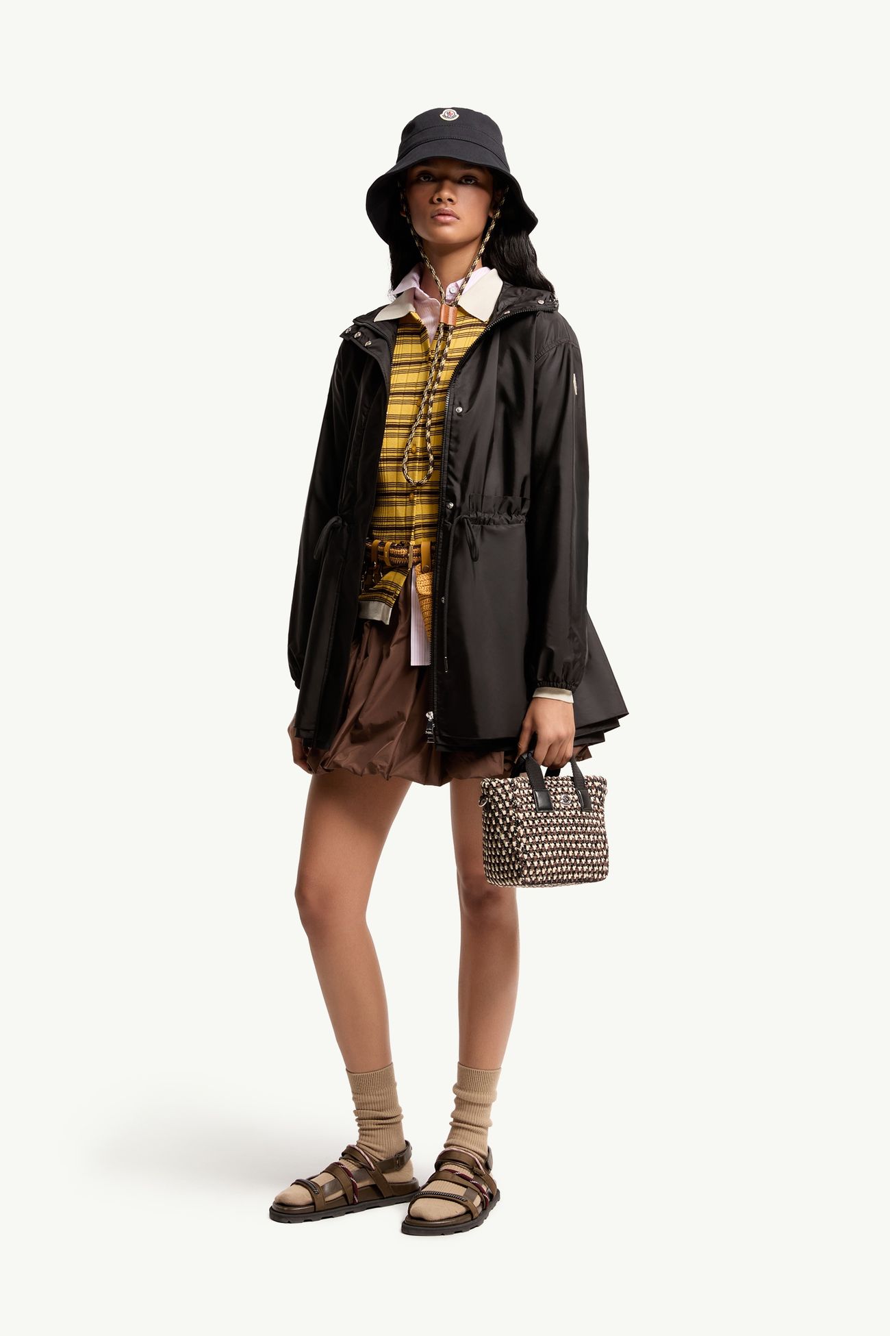 Weteau褶飾連帽雨衣 女士 黑色 Moncler 0