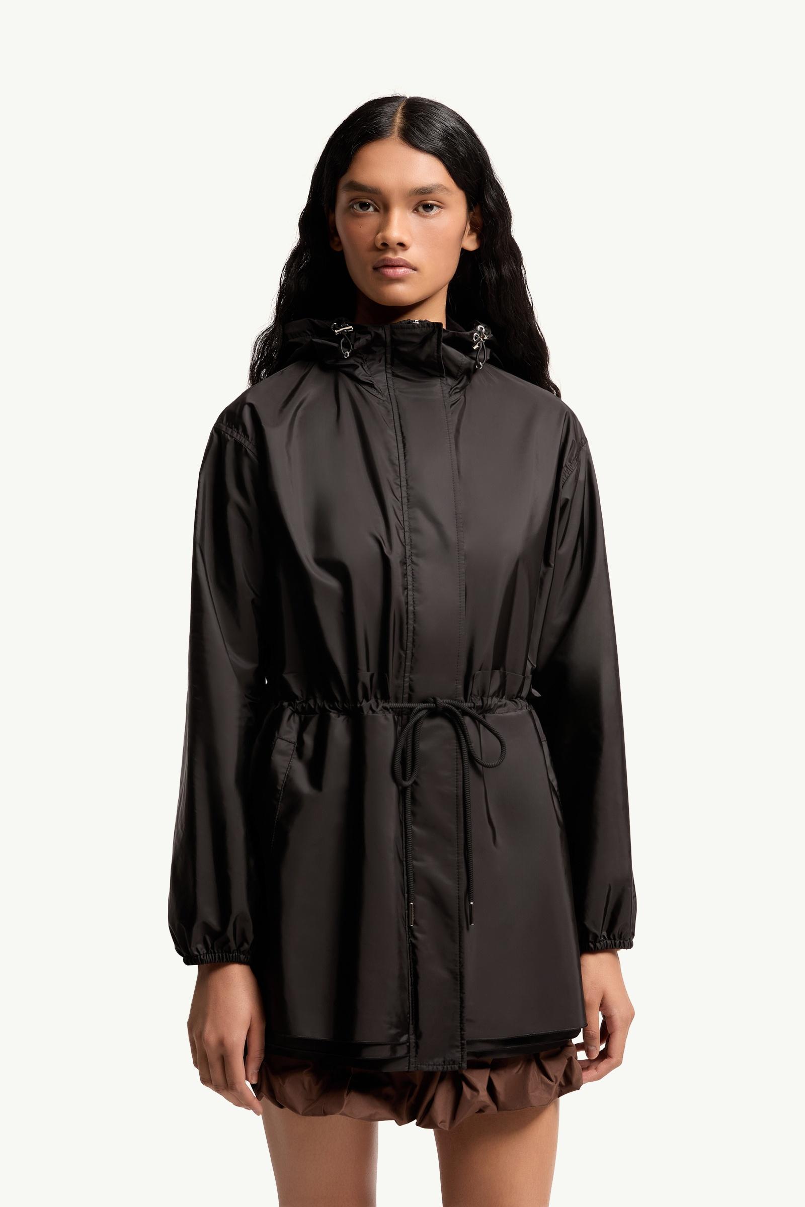 Black Weteau Ruched Hooded Rain Jacket - Windbreakers & Raincoats