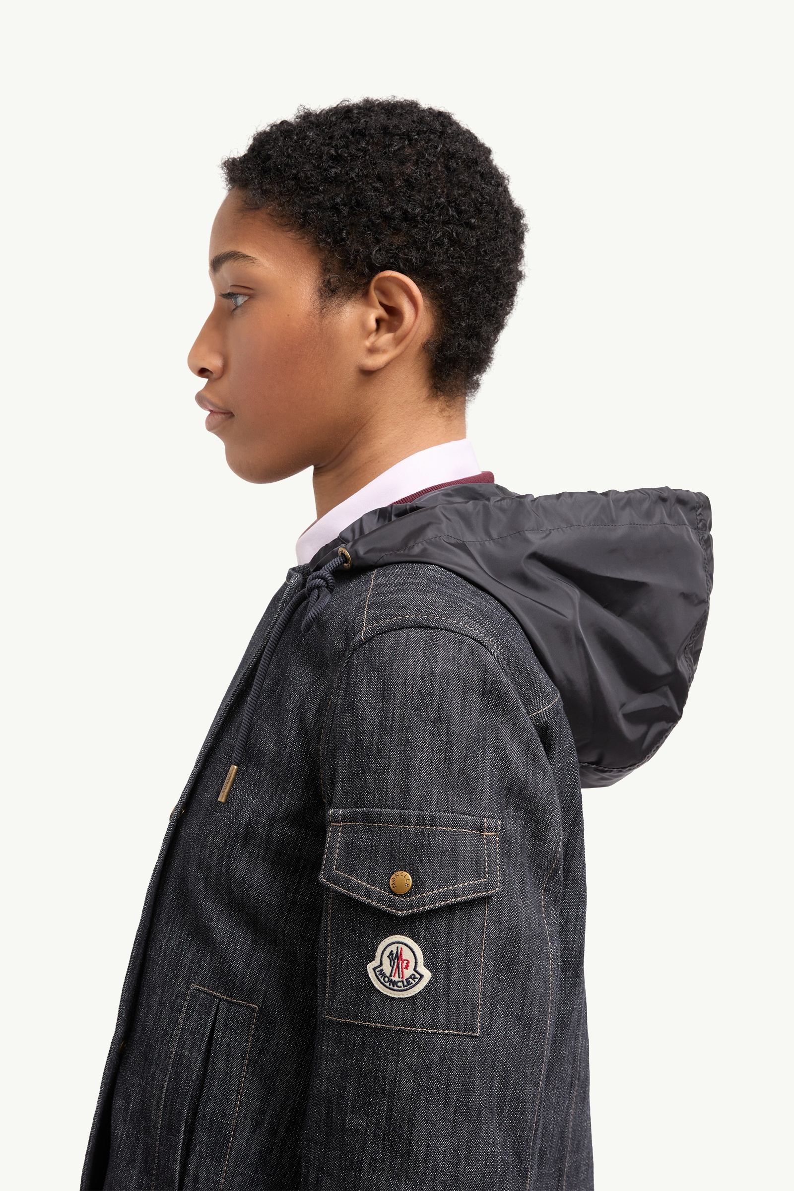 Navy Blue Diervilla Hooded Double-Breasted Denim Jacket