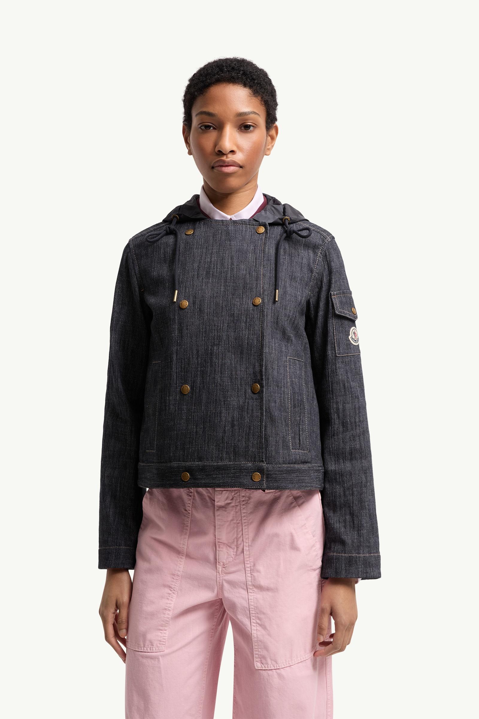 Navy Blue Diervilla Hooded Double-Breasted Denim Jacket