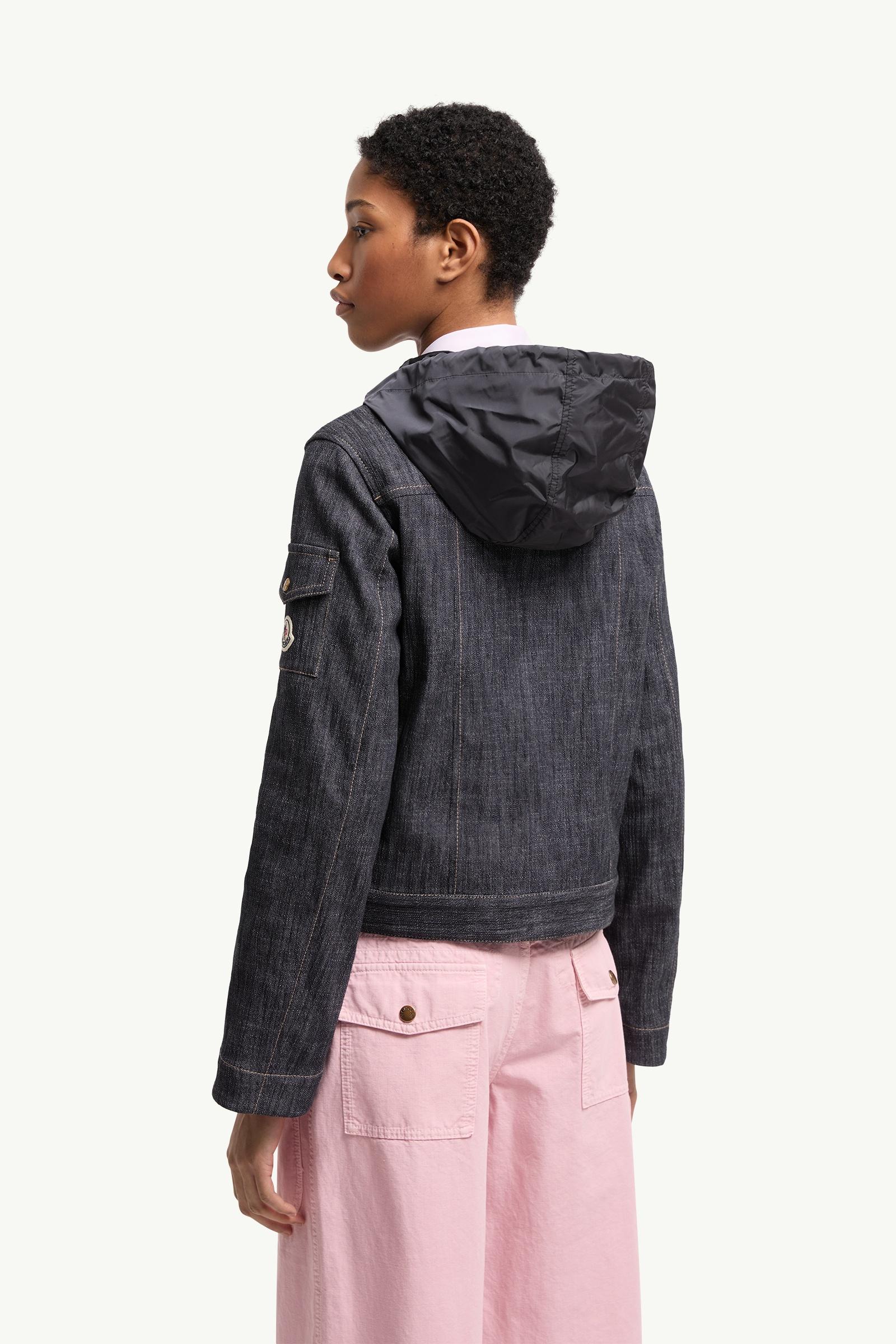 Navy Blue Diervilla Hooded Double-Breasted Denim Jacket