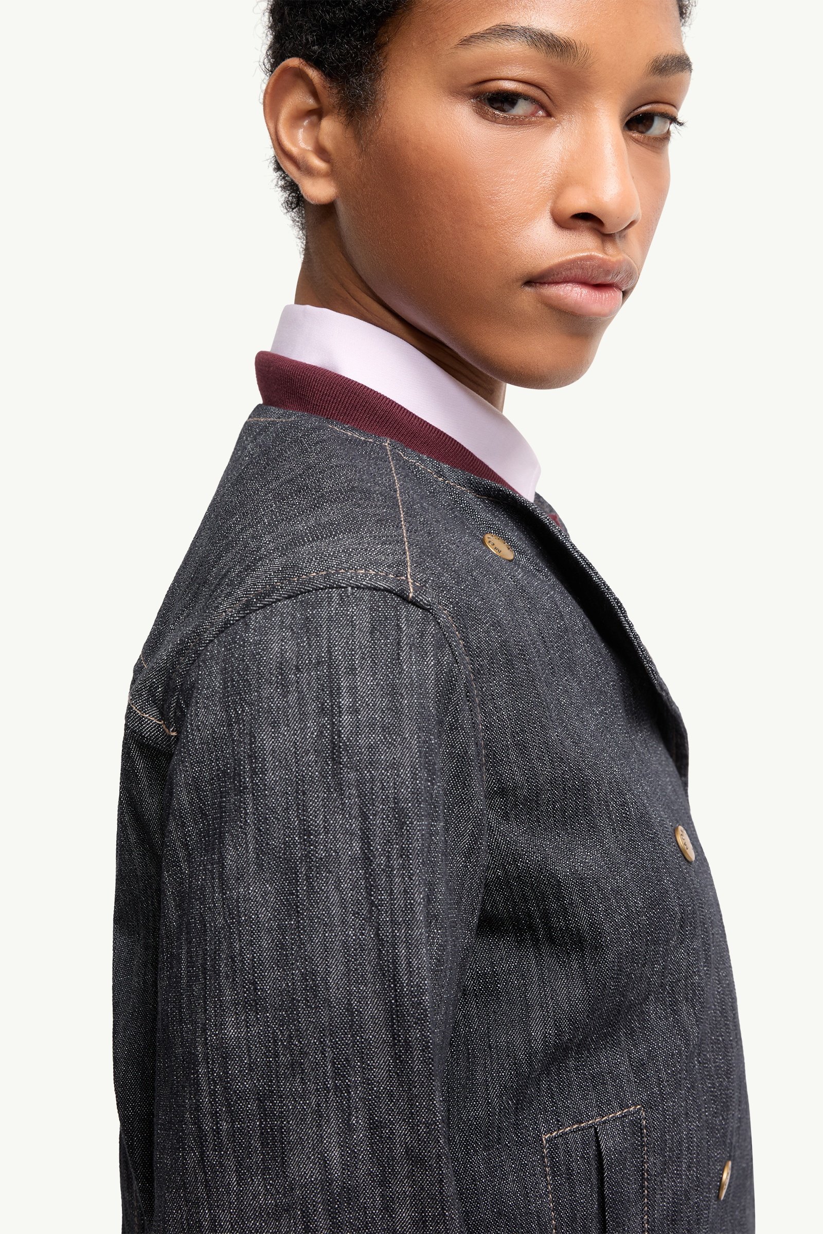 MONCLER ナイロンジャケット レディース ダブルブレスト ネイビー S Navy Blue Diervilla Hooded Double-Breasted Denim Jacket