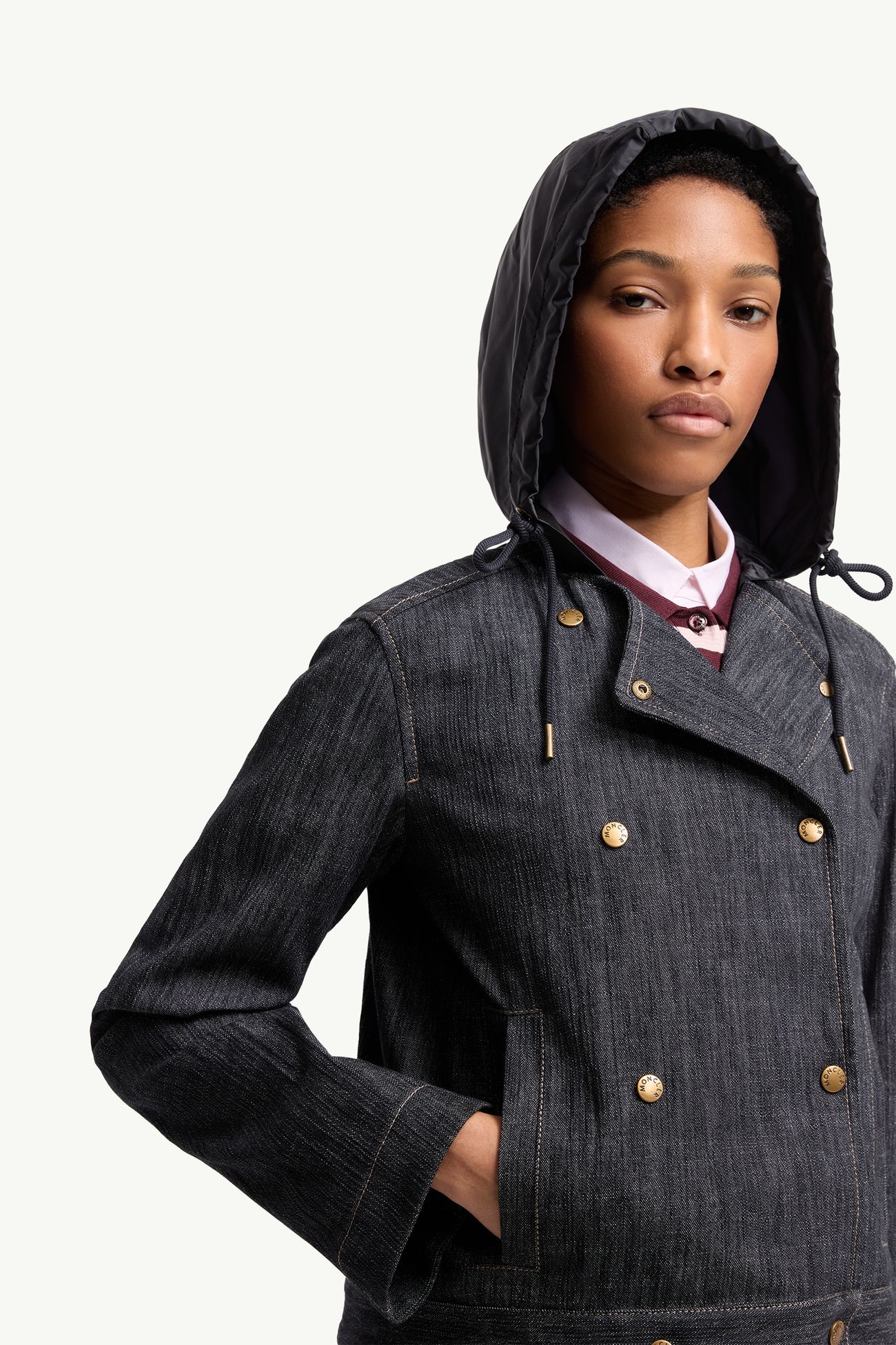 Giacca doppiopetto in denim con cappuccio Diervilla Donna Blu Navy Moncler 6