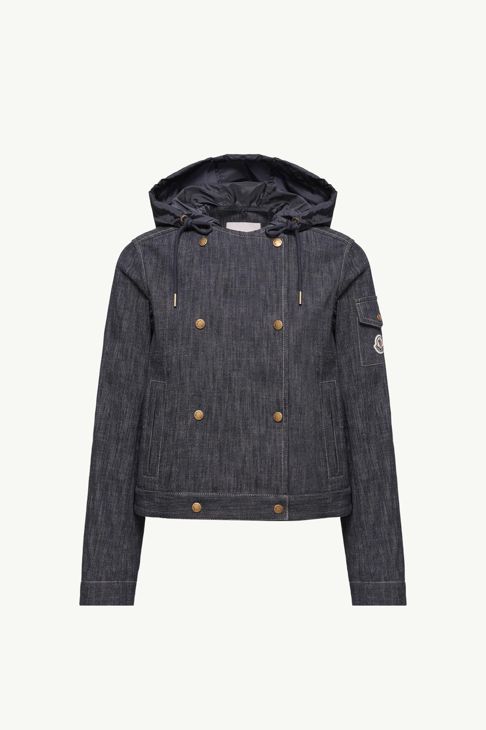 MONCLER ナイロンジャケット レディース ダブルブレスト ネイビー S Navy Blue Diervilla Hooded Double-Breasted Denim Jacket