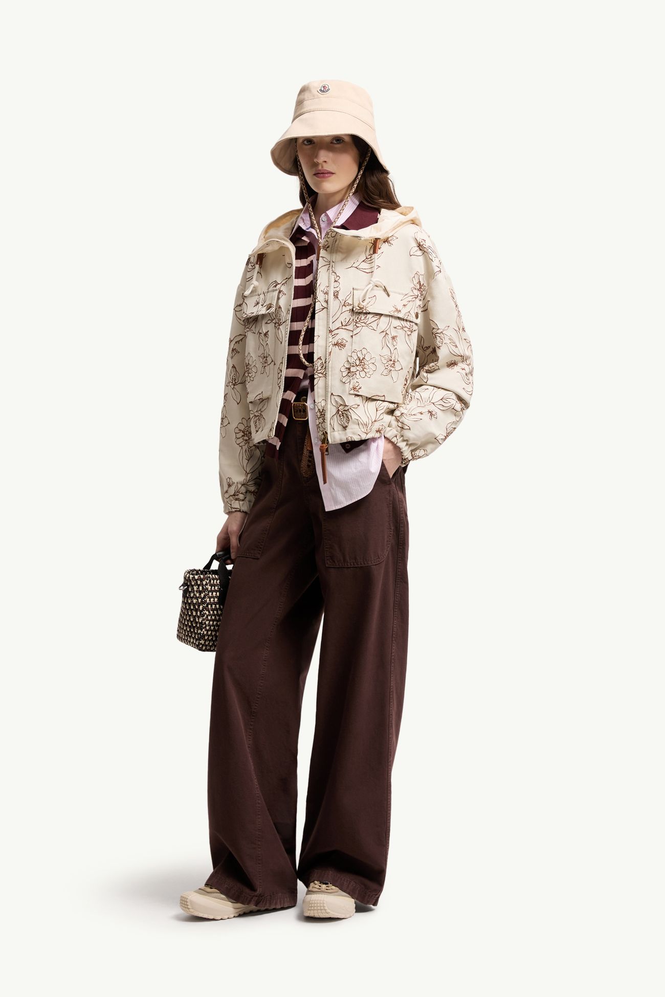 Chaqueta con capucha y estampado floral Nepeta Mujer Marrón & Blanco Moncler 0