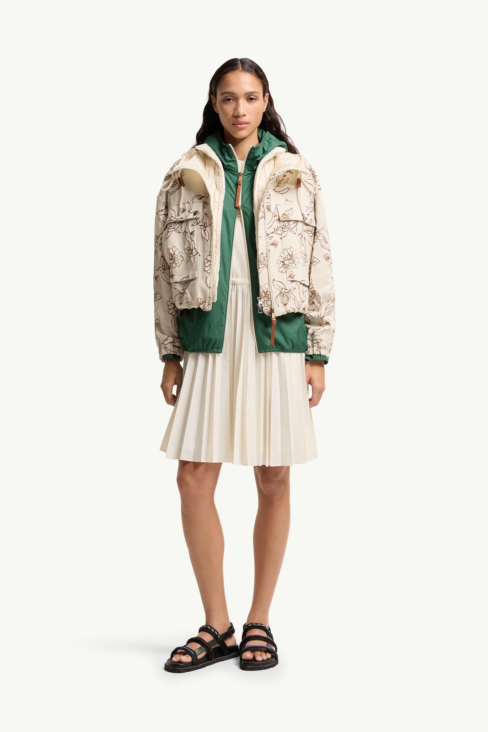 White & Brown Nepeta Hooded Floral Print Jacket - Lightweight Down
