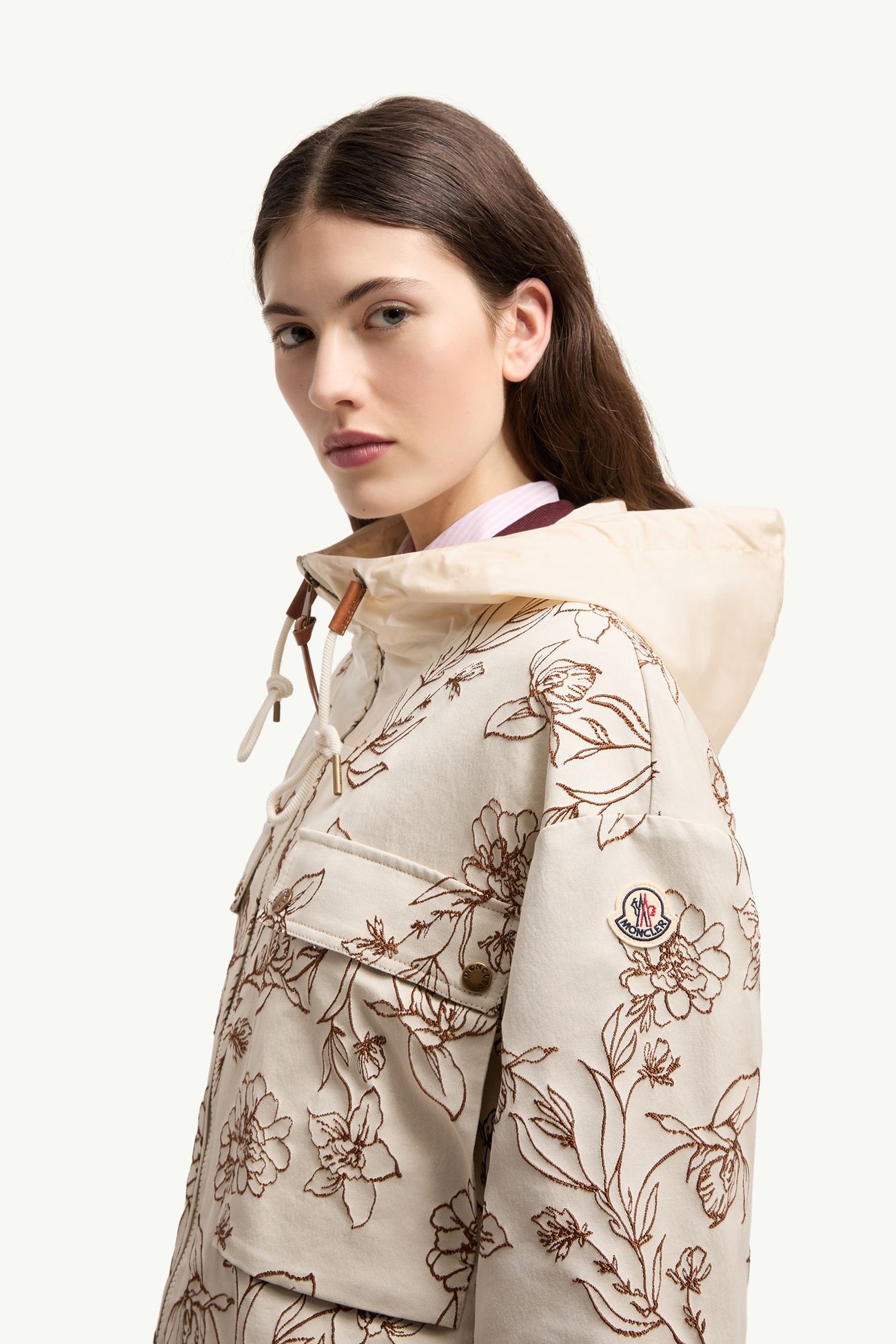 Nepeta女士花卉印花连帽夹克外套 女士 白色 & 棕色 Moncler 1