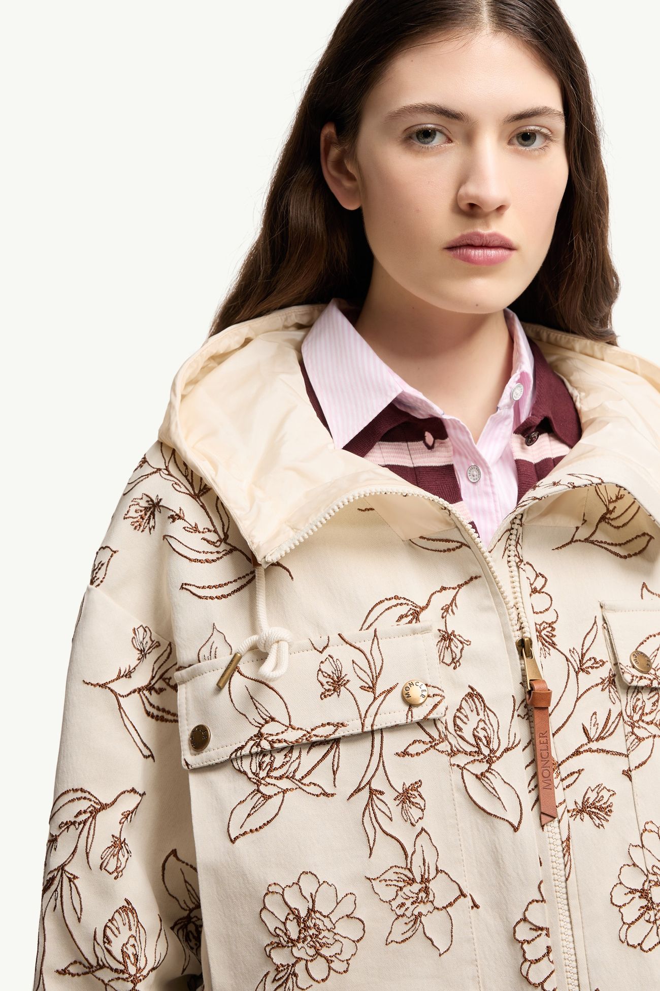 Nepeta 후드 플로럴 프린트 재킷 여성 화이트 & 브라운 Moncler 5