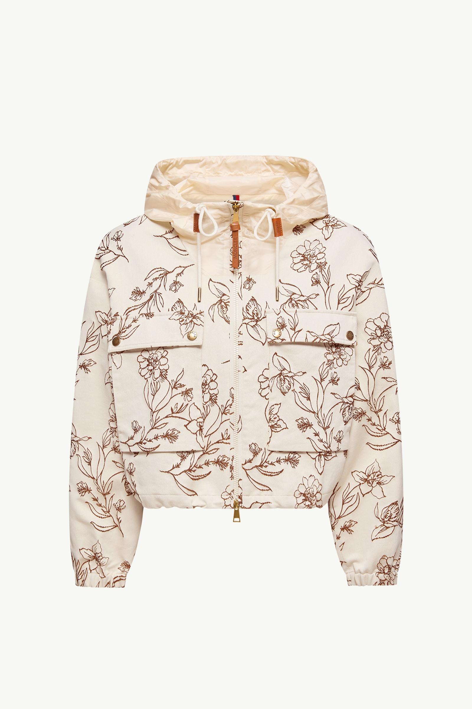 White & Brown Nepeta Hooded Floral Print Jacket - Lightweight Down
