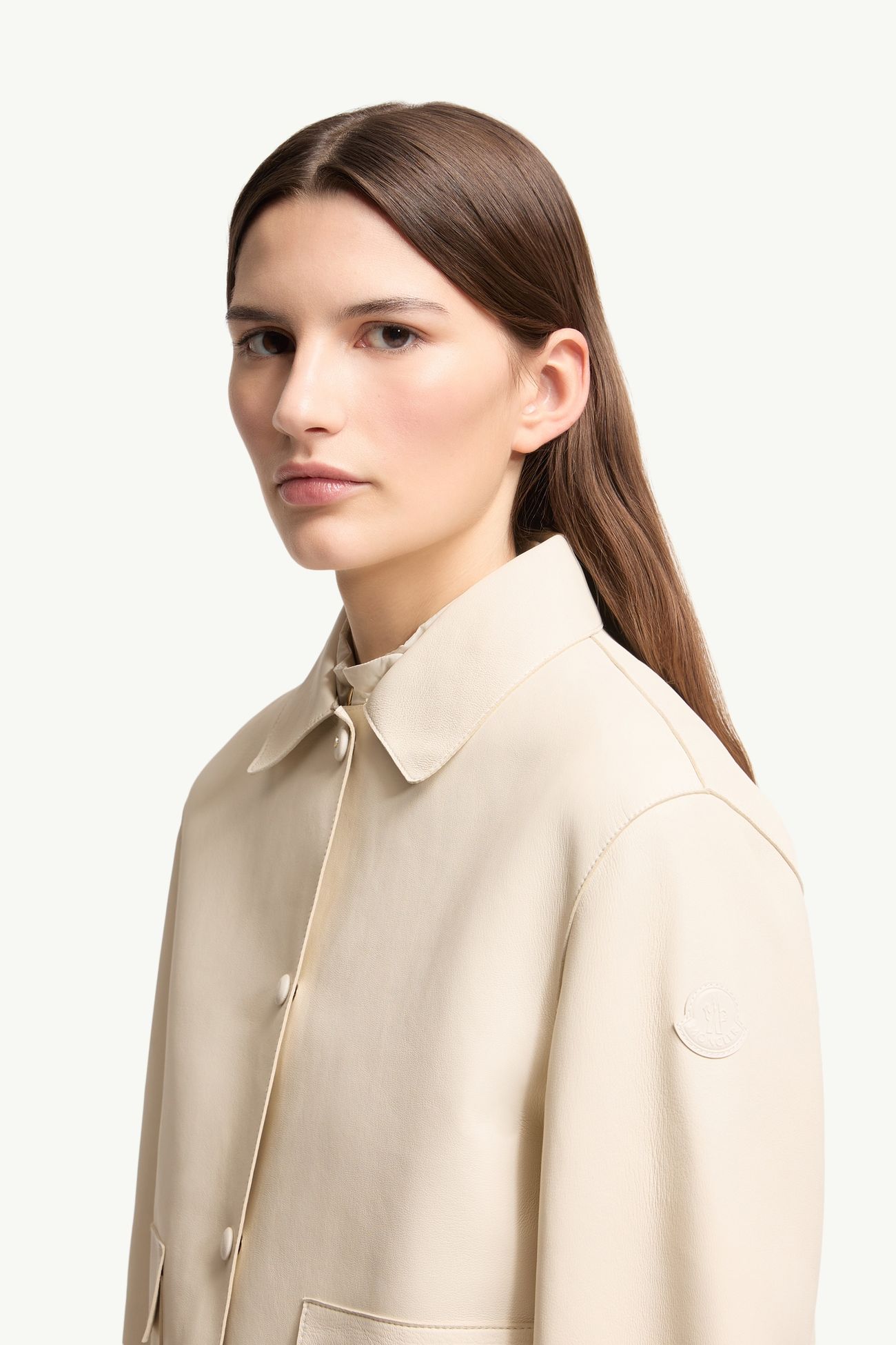 Haricot wendbare 3-in-1-Daunen-Hemdjacke aus Leder Damen Weiß-Elfenbein Moncler 1