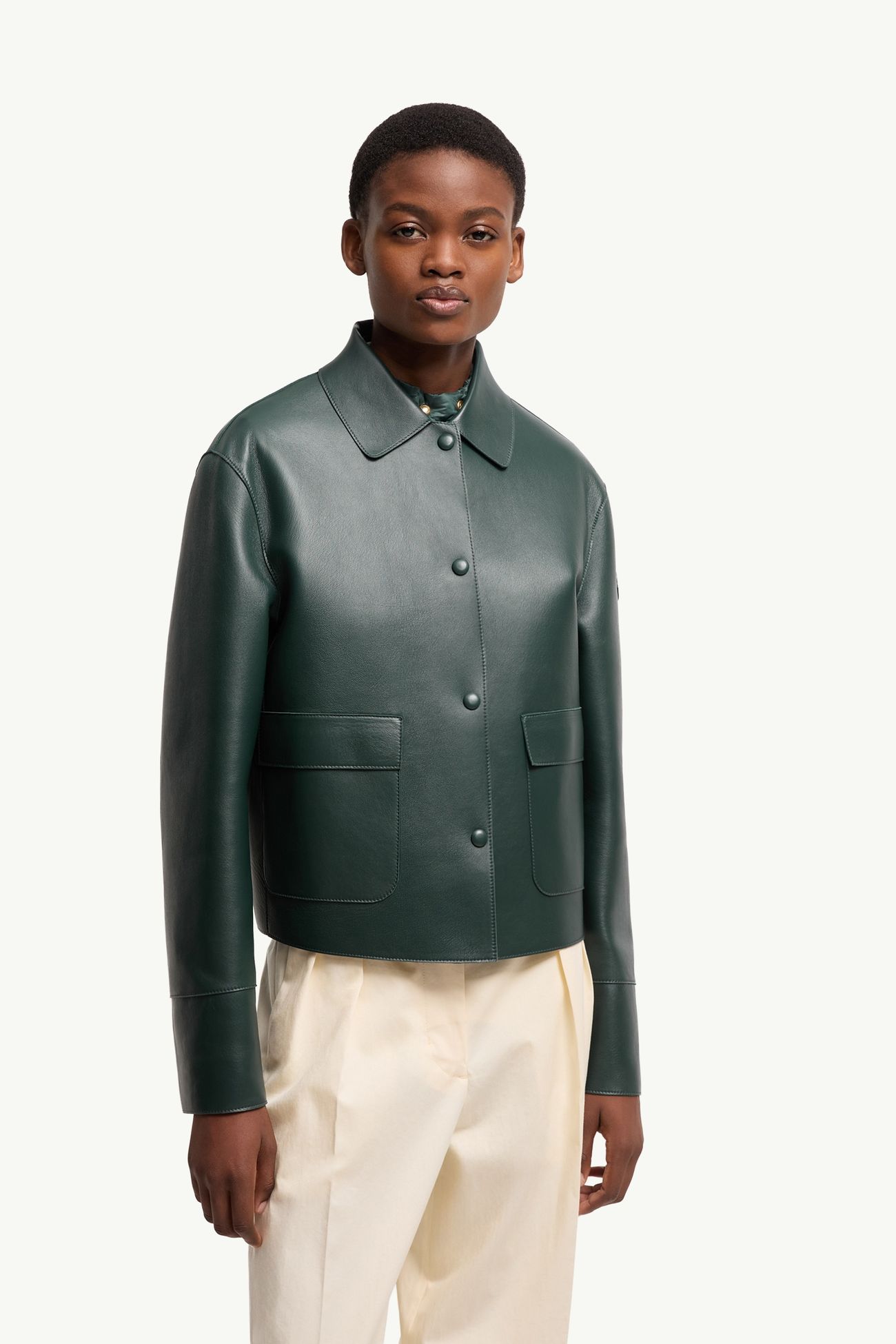 Haricot wendbare 3-in-1-Daunen-Hemdjacke aus Leder Damen Dunkelgrün Moncler 3