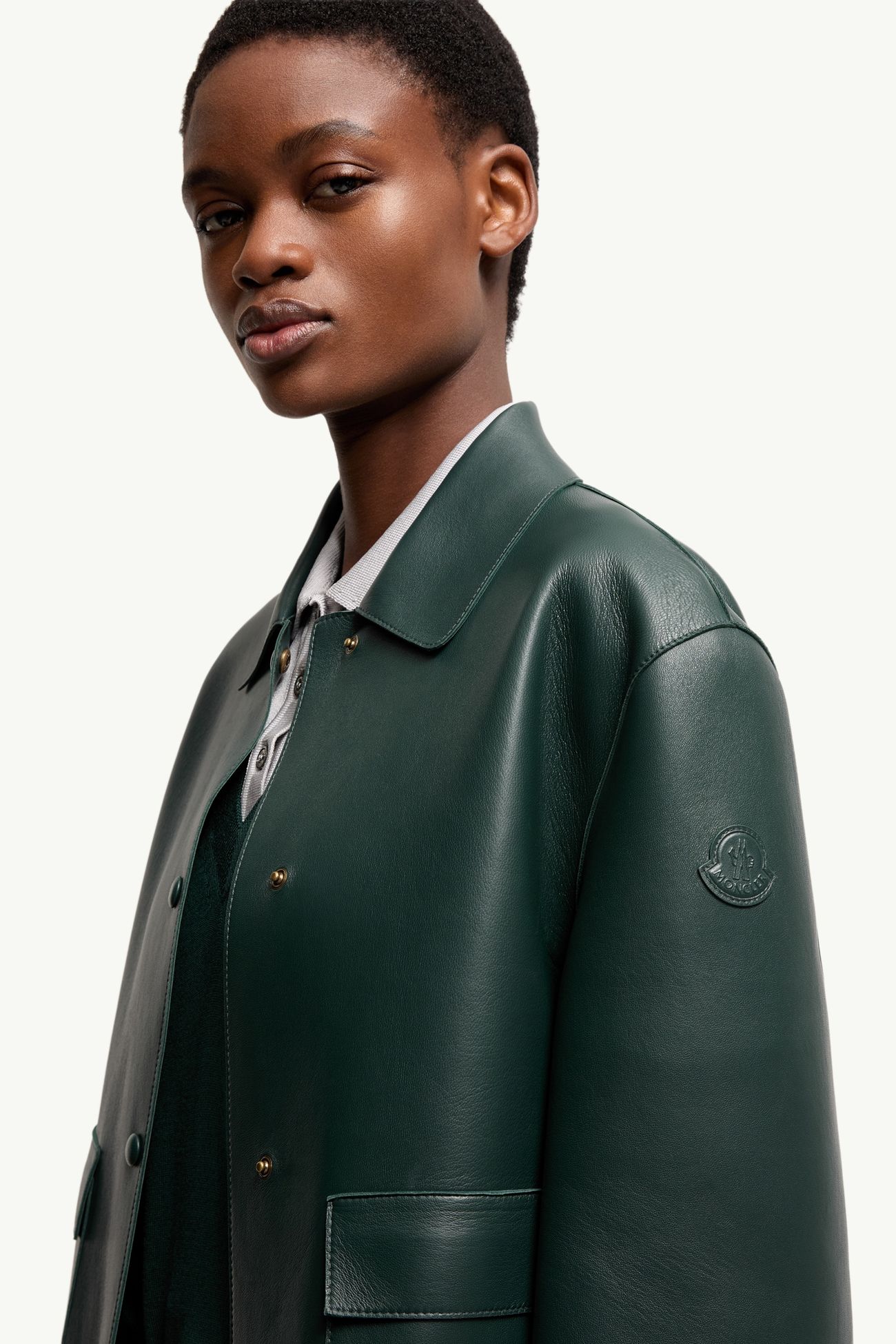 Haricot 3-in-1 Leather Down Shirt Jacket Women Dark Green Moncler 6