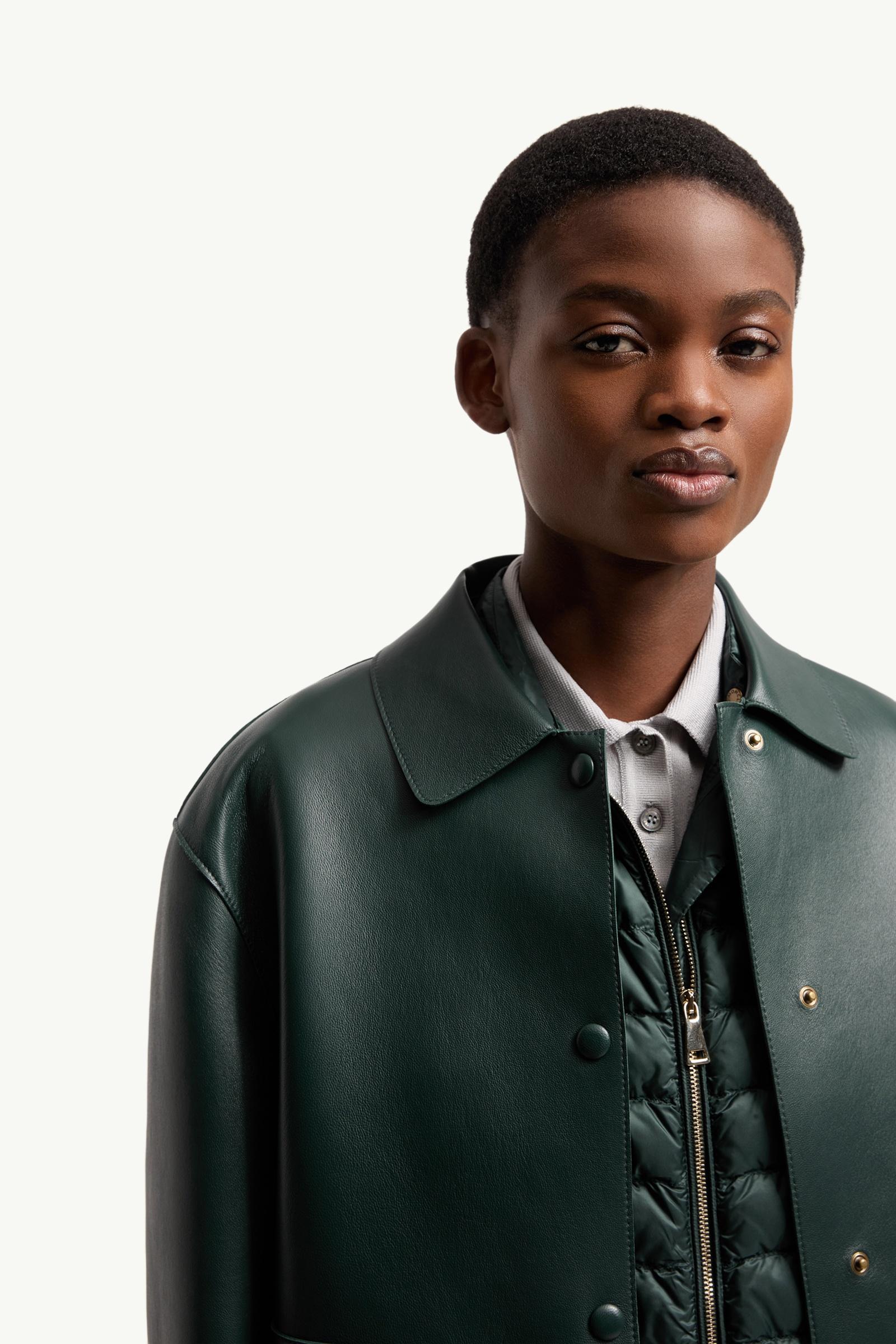 Dark Green Haricot 3-in-1 Leather Down Shirt Jacket - Lightweight