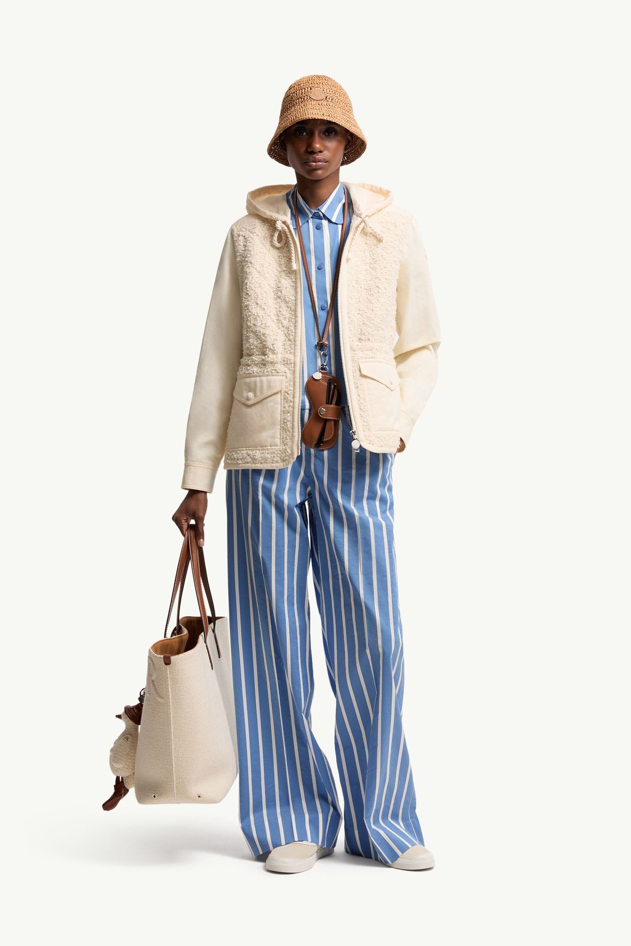 Giacca Erable Bouclé con Cappuccio Donna Bianco Avorio Moncler 0