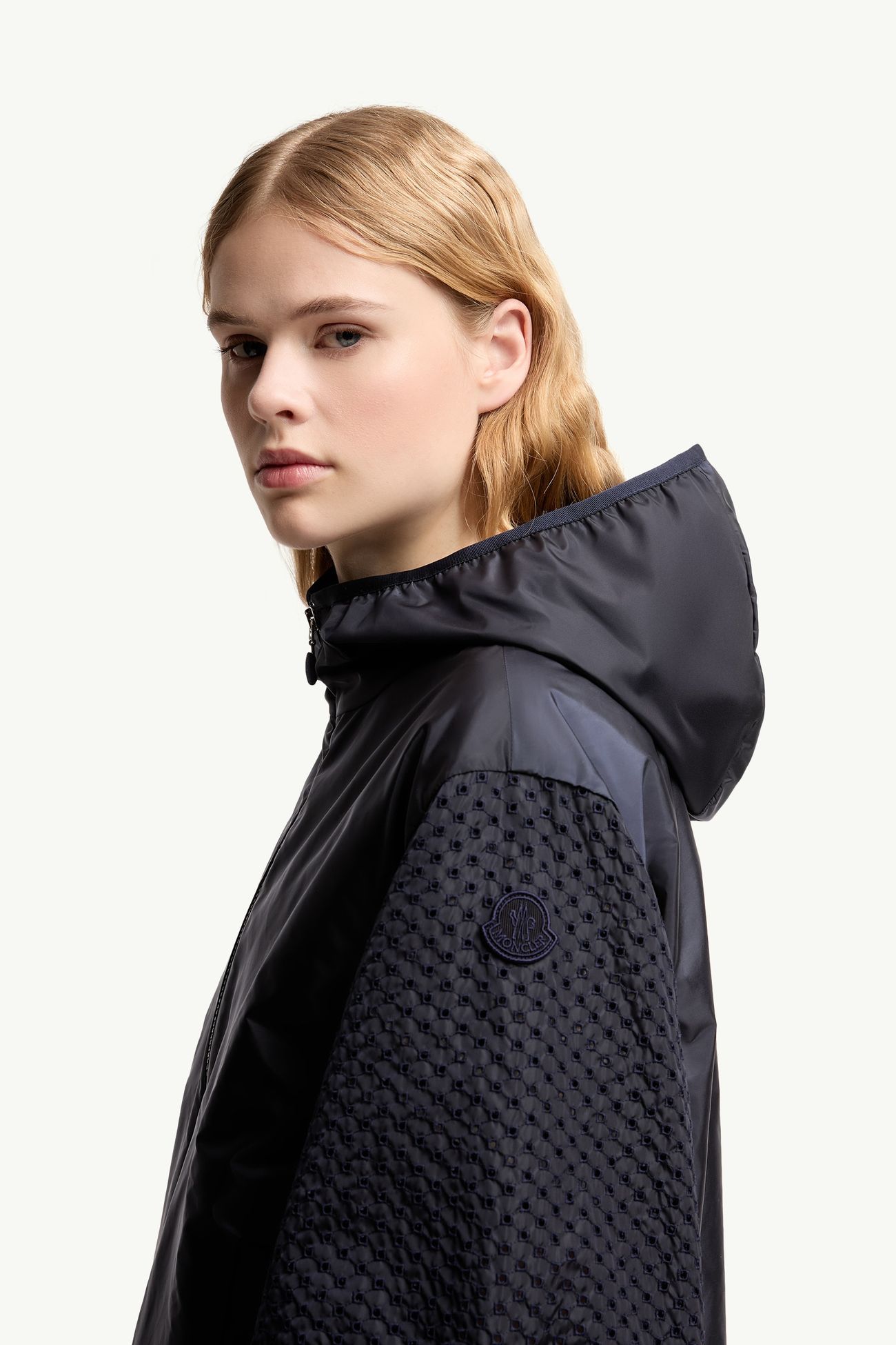 Zelkova San Gallo-Trimmed Hooded Rain Jacket Women Navy Blue Moncler 1